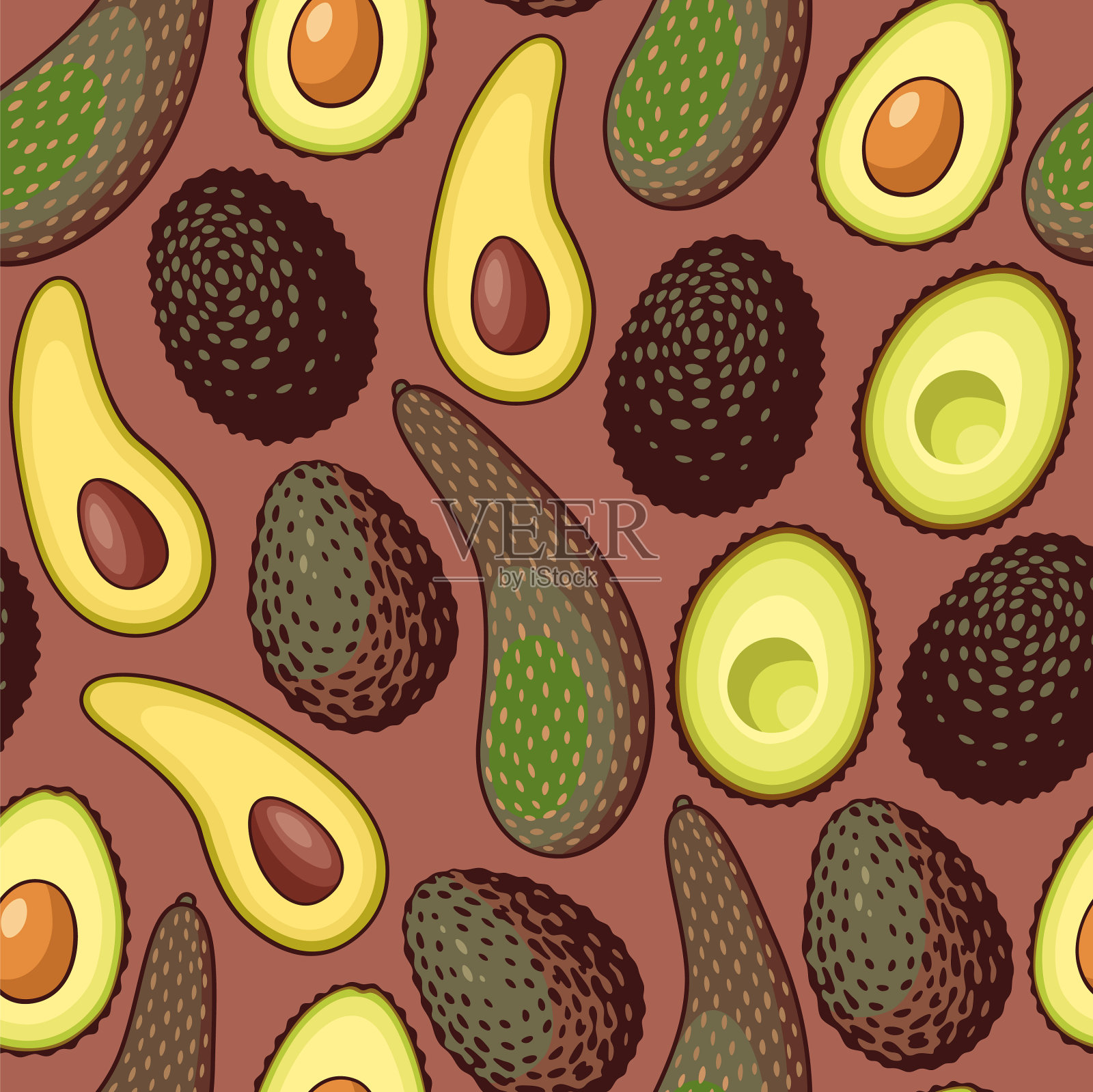 各种牛油果的无缝图案插画图片素材