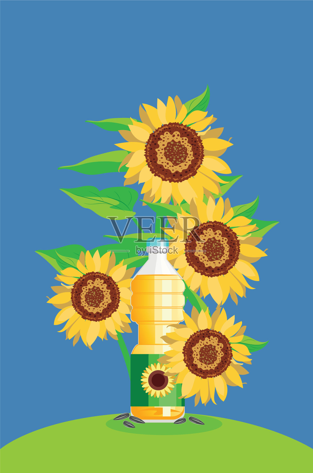 葵花油瓶和花插画图片素材