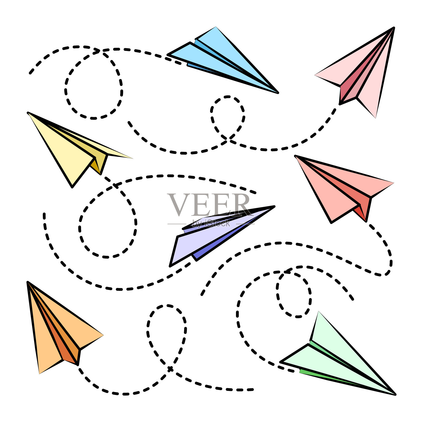 各种手绘纸飞机彩色涂鸦设计元素图片