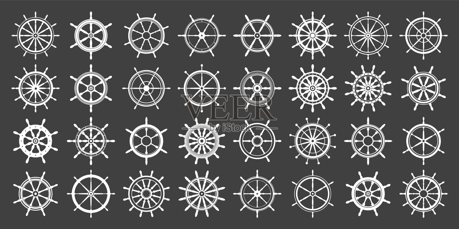 收藏白色复古舵轮船插画图片素材