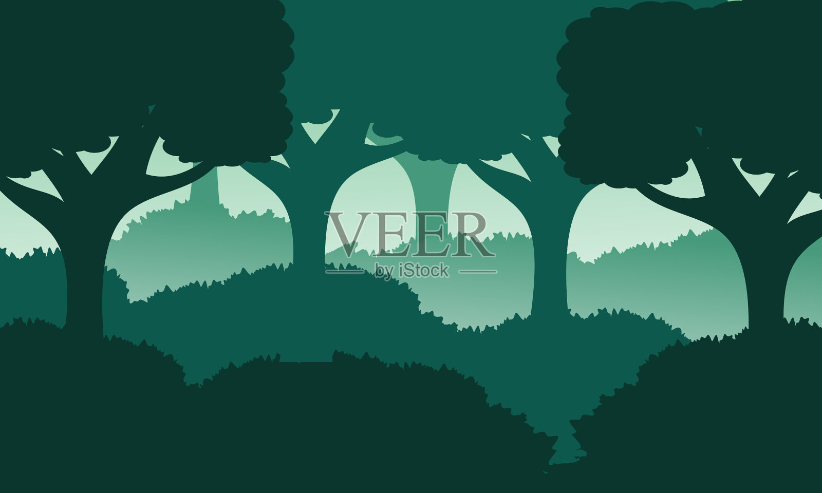 热带植物的丛林景观全景插画图片素材