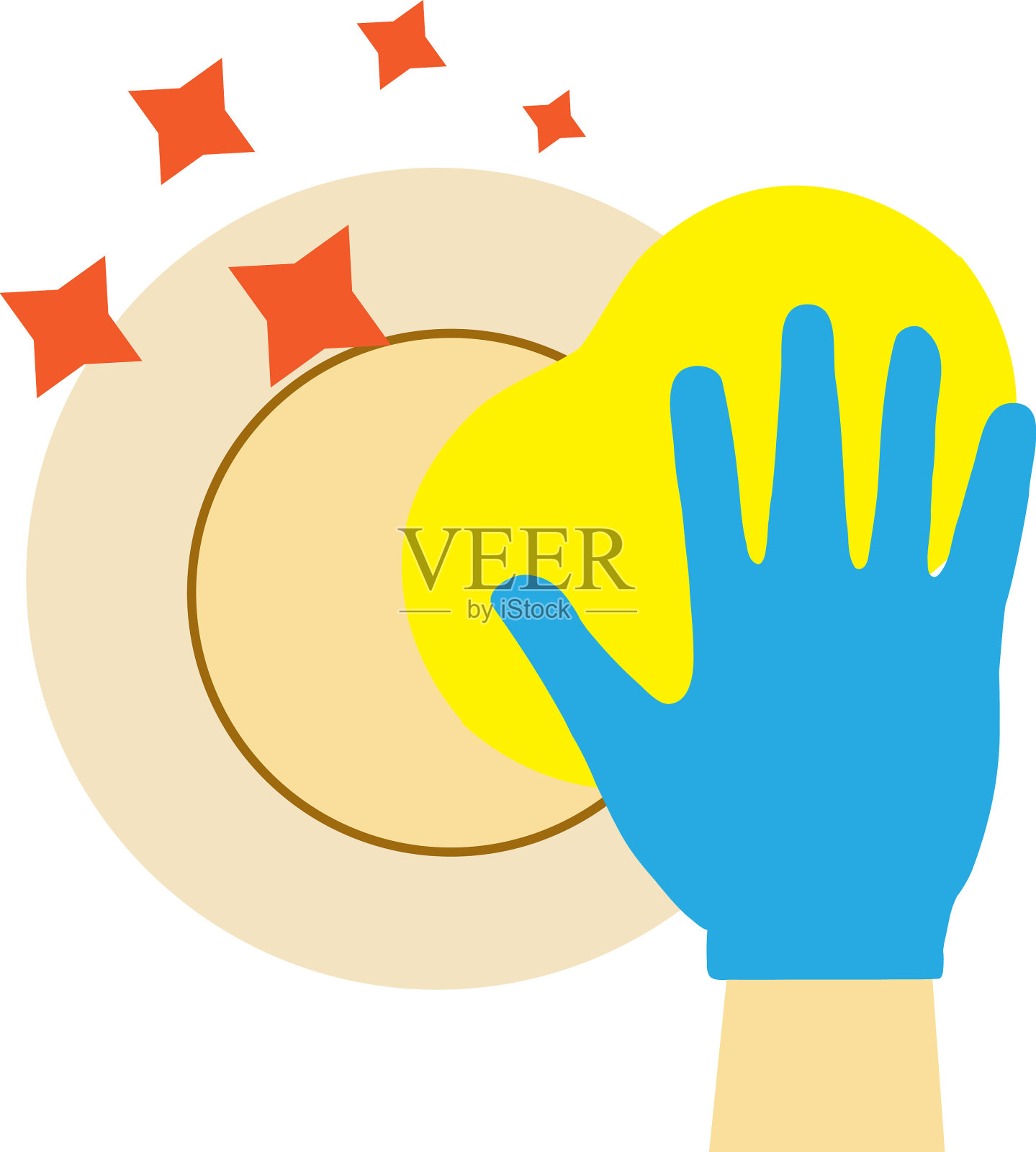 盘子和海绵在手，标志着洗碗插画图片素材