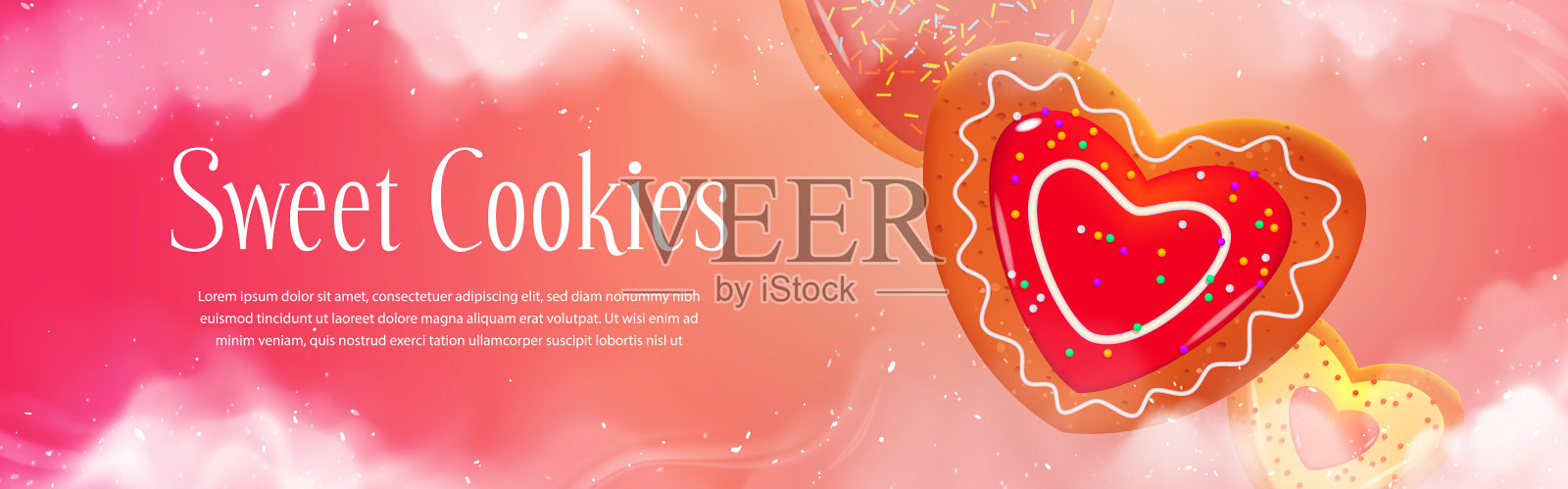 甜饼干横幅和饼干的心形状插画图片素材