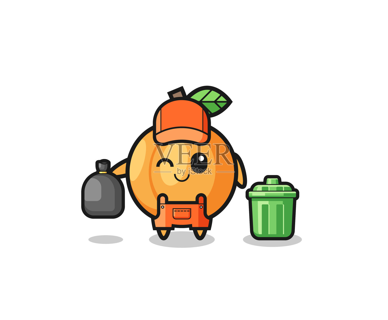 吉祥物用可爱的杏子做收垃圾的设计元素图片