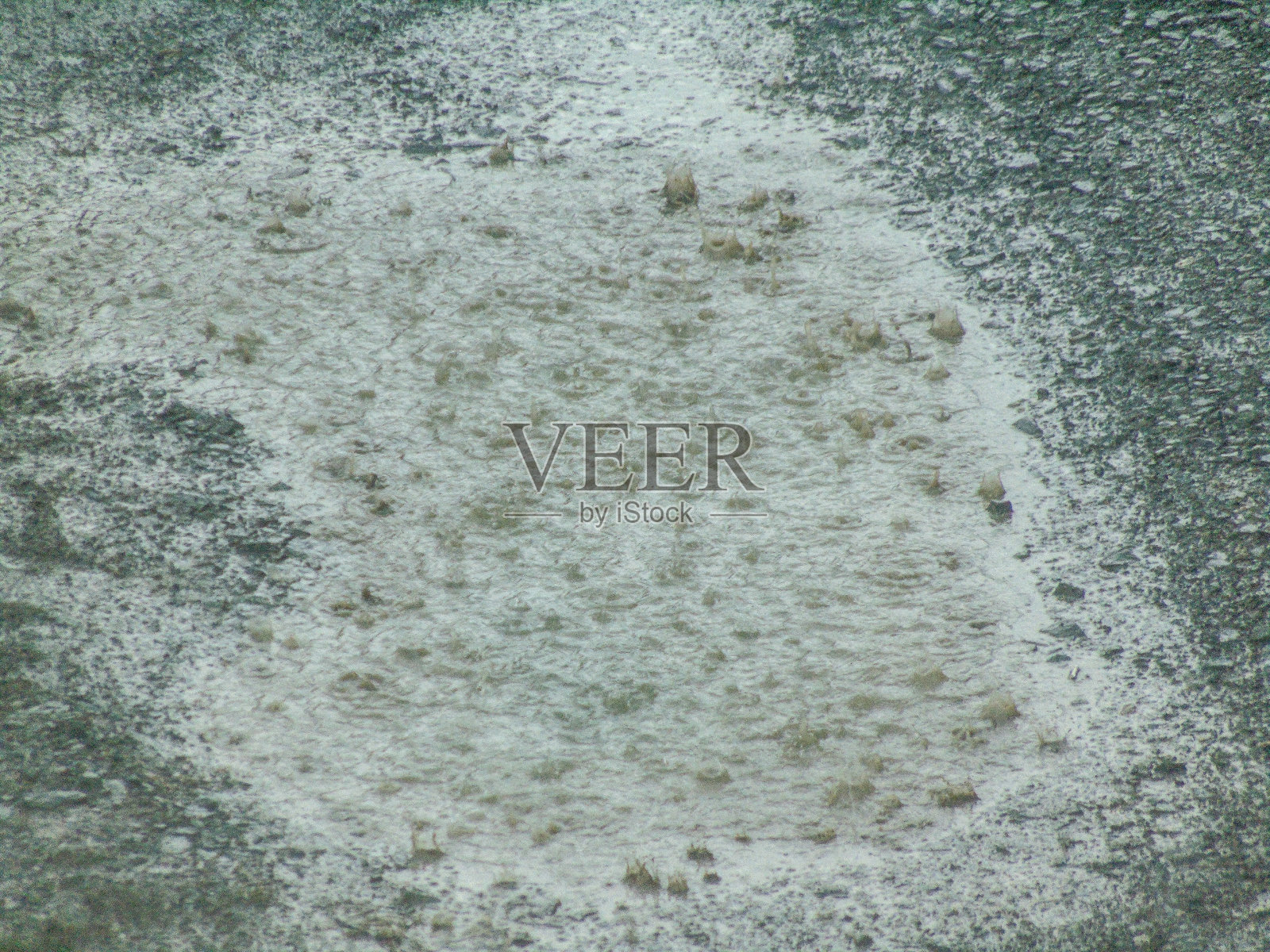 倾盆大雨中落入水坑的雨滴照片摄影图片