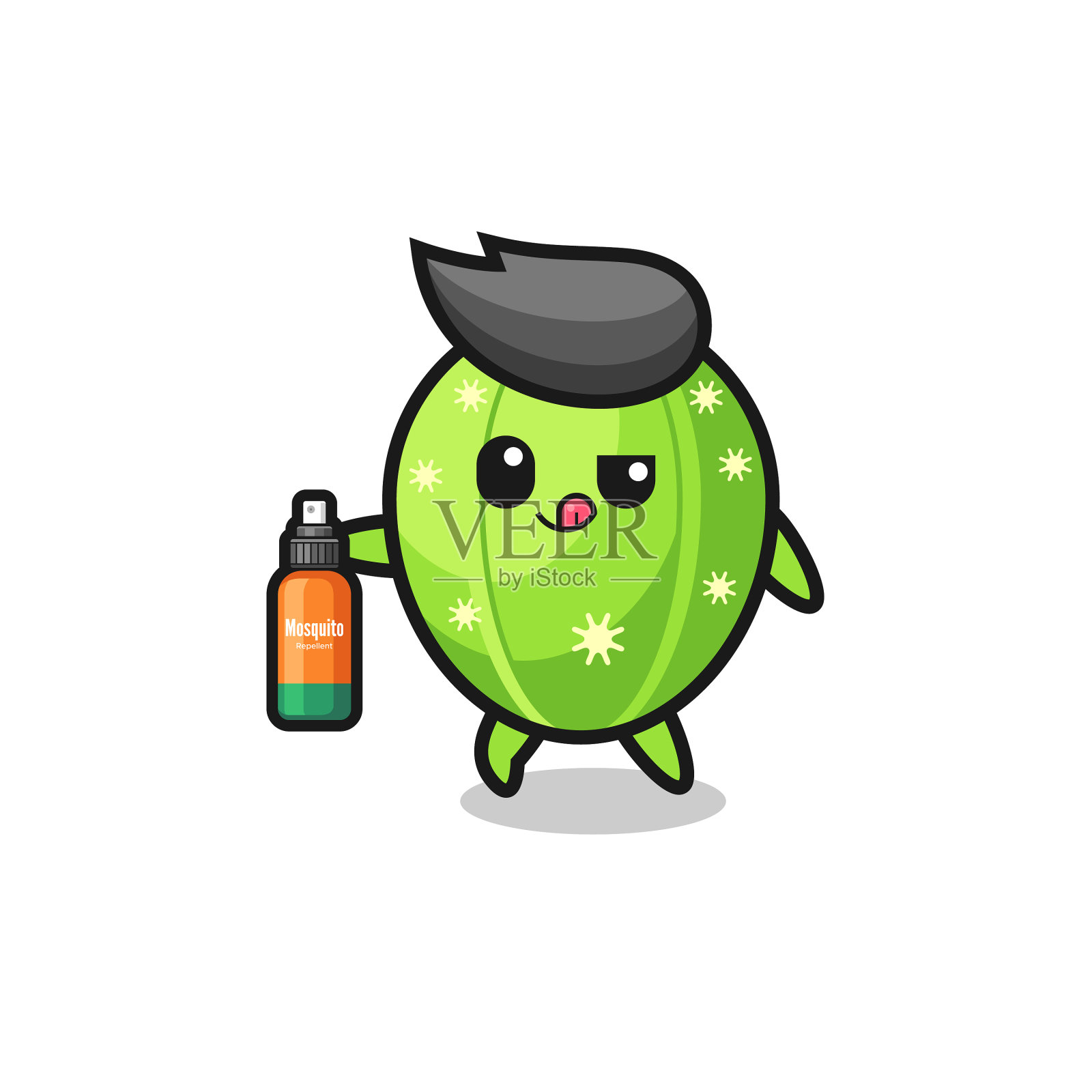 可爱的仙人掌抱着驱蚊剂插画图片素材