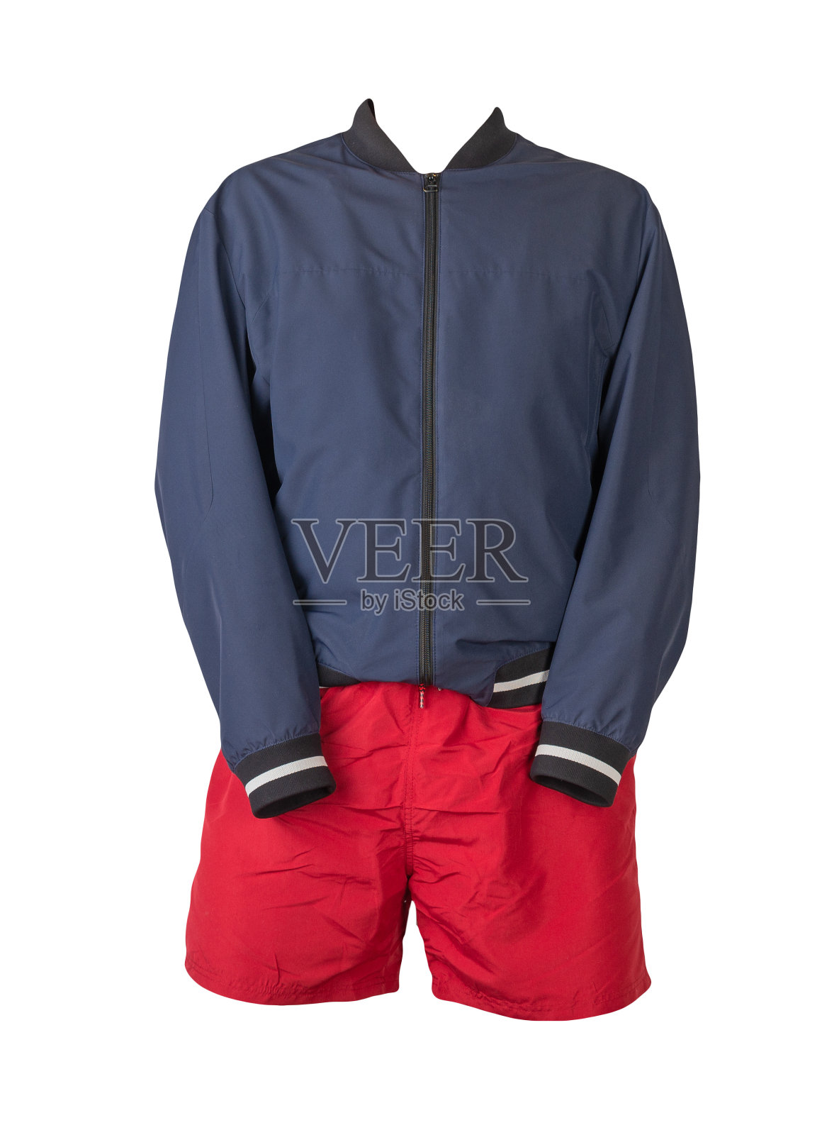 男子短夹克运动短裤孤立在白色背景。时尚的休闲装照片摄影图片