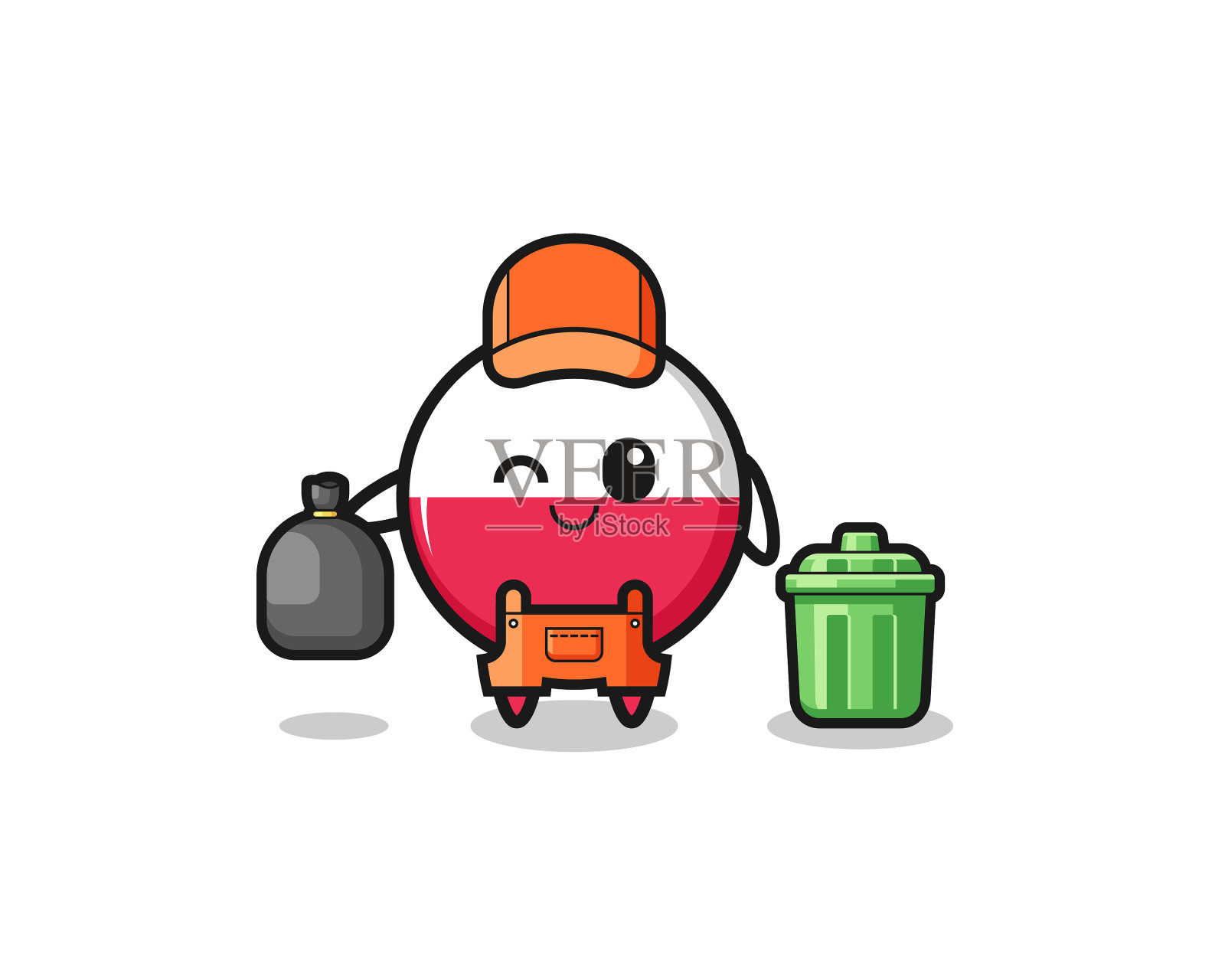 吉祥物可爱的波兰国旗作为垃圾收集器设计元素图片