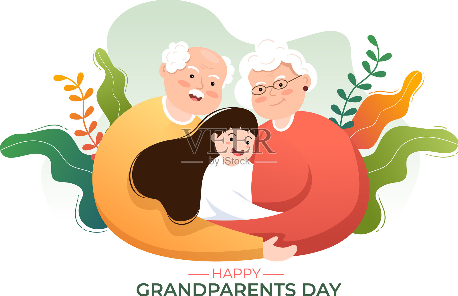 爷爷奶奶节日快乐可爱卡通带插画图片素材