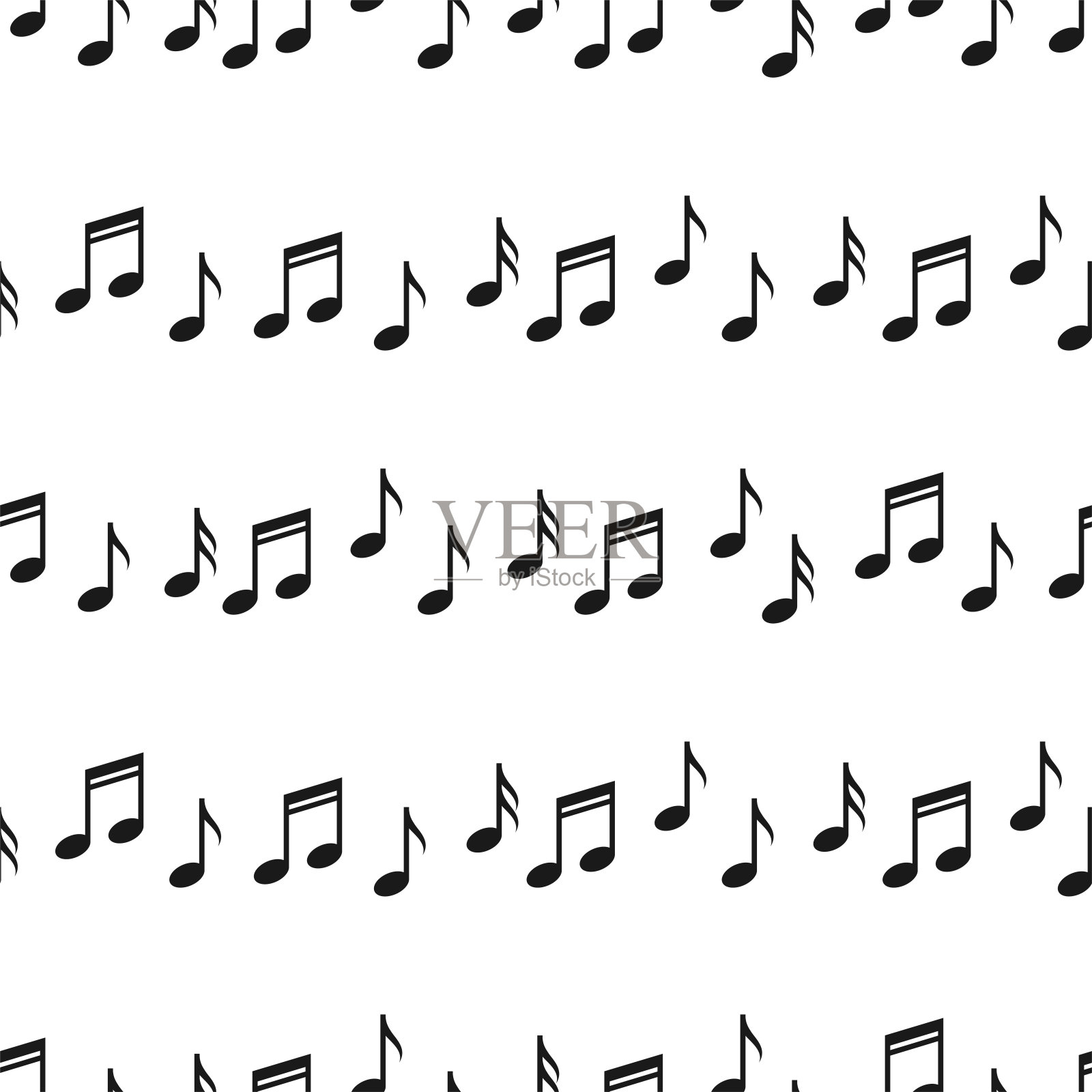 无缝装饰与音乐笔记在白色背景。歌曲、旋律或曲调、音量。设计元素图片