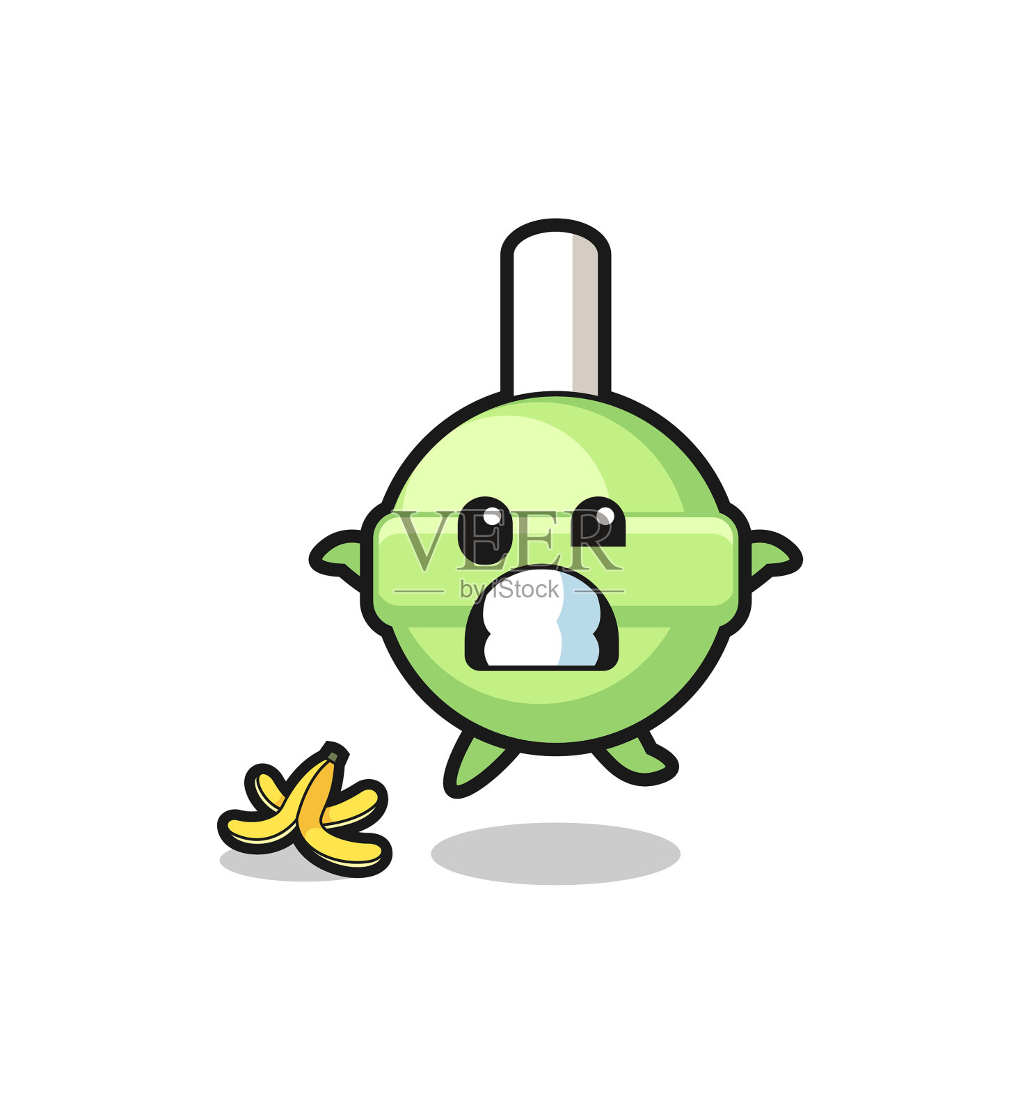 棒棒糖卡通被香蕉皮滑倒了插画图片素材