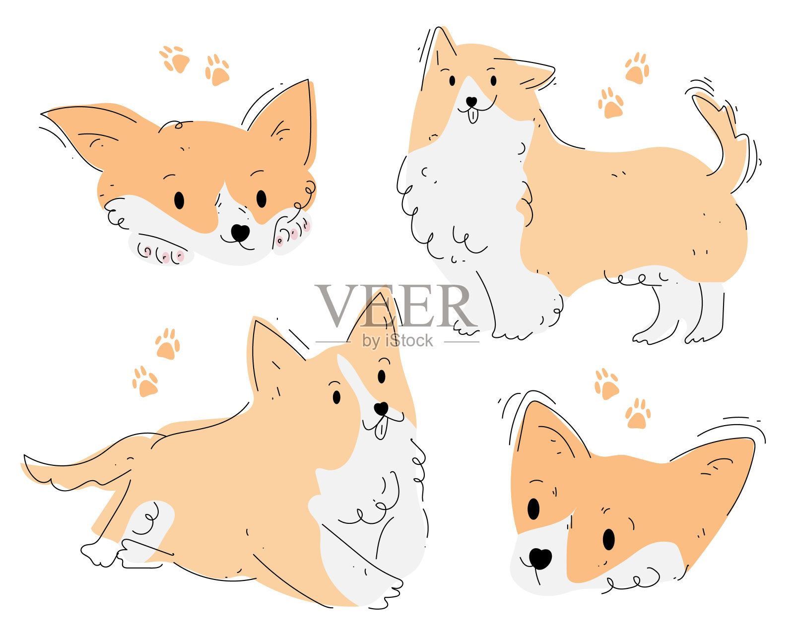 手绘风格的柯基狗插图设计元素图片