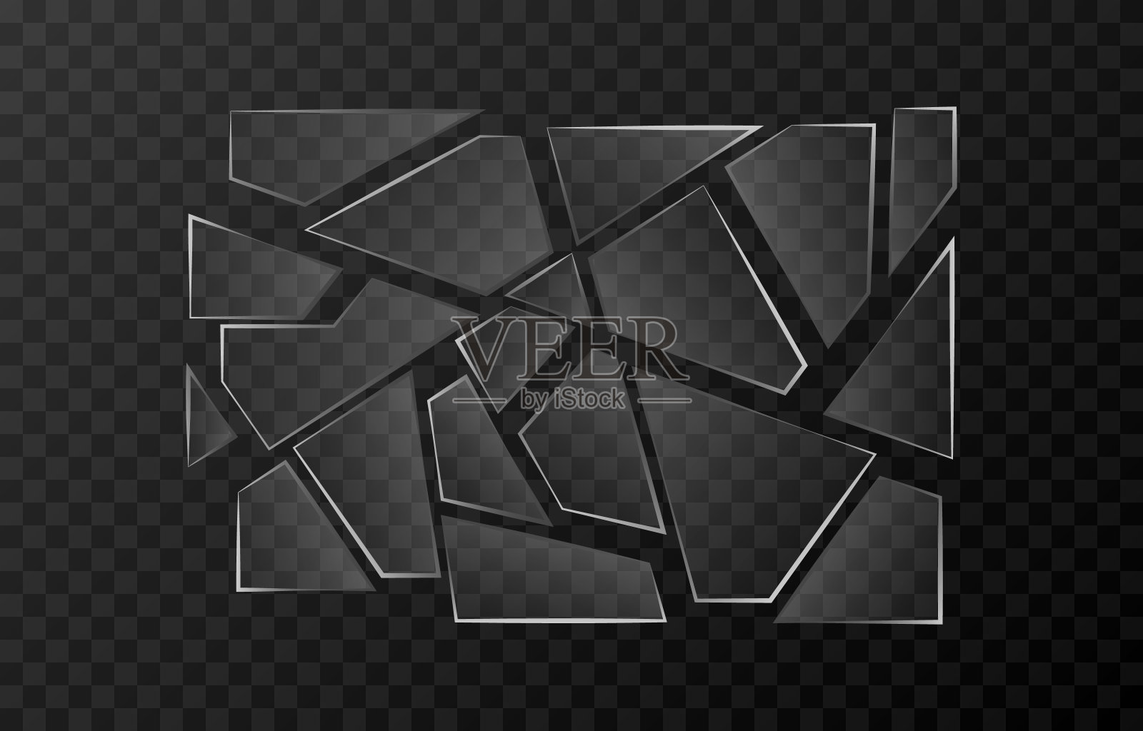 矢量玻璃碎片上孤立的透明背景。破碎的玻璃碎片。裂缝，玻璃碎片。插画图片素材