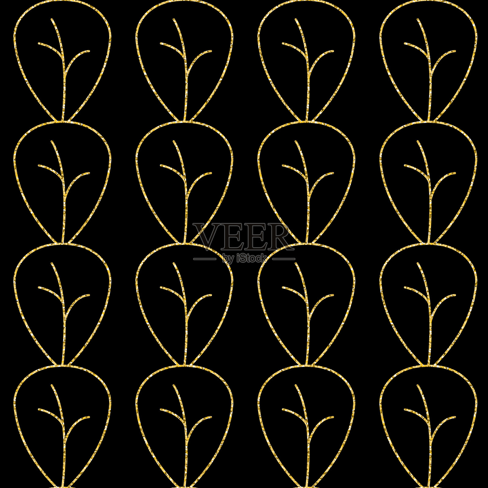 金色的叶子，无缝图案黑色金色闪烁闪亮的背景插画图片素材