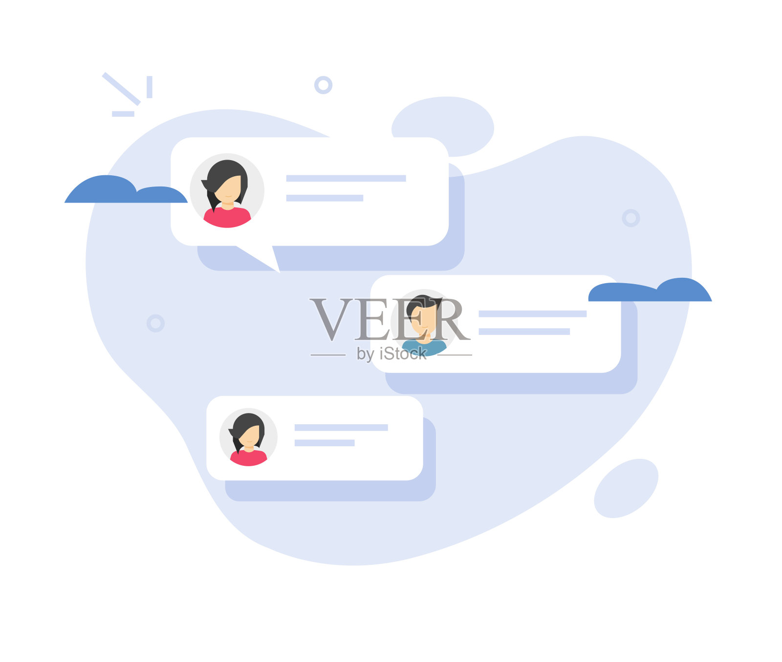 聊天信息概念矢量气泡语音为在线聊天人物男女，平面卡通对话评论抽象插图，图文短信短信，现代对话图形形象插画图片素材