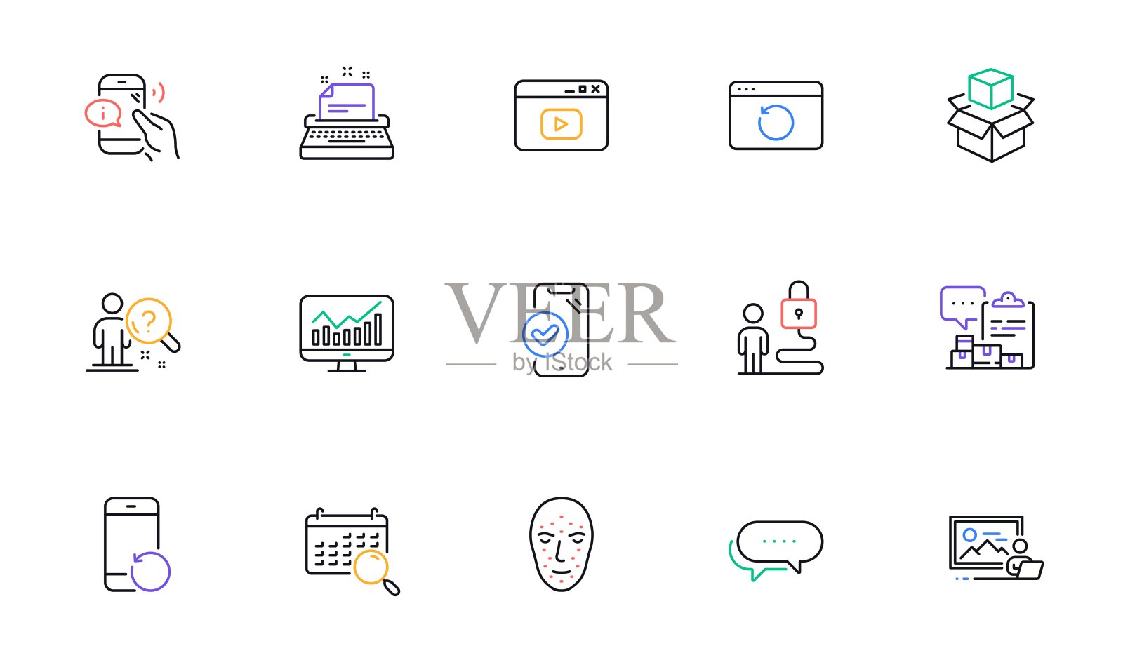 照相馆，包装盒和回收互联网线图标的网站，印刷。为设计。向量图标素材