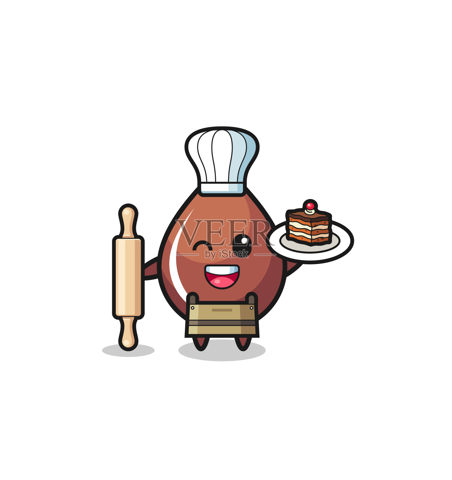 巧克力水滴作为糕点师傅吉祥物hold住滚动设计元素图片