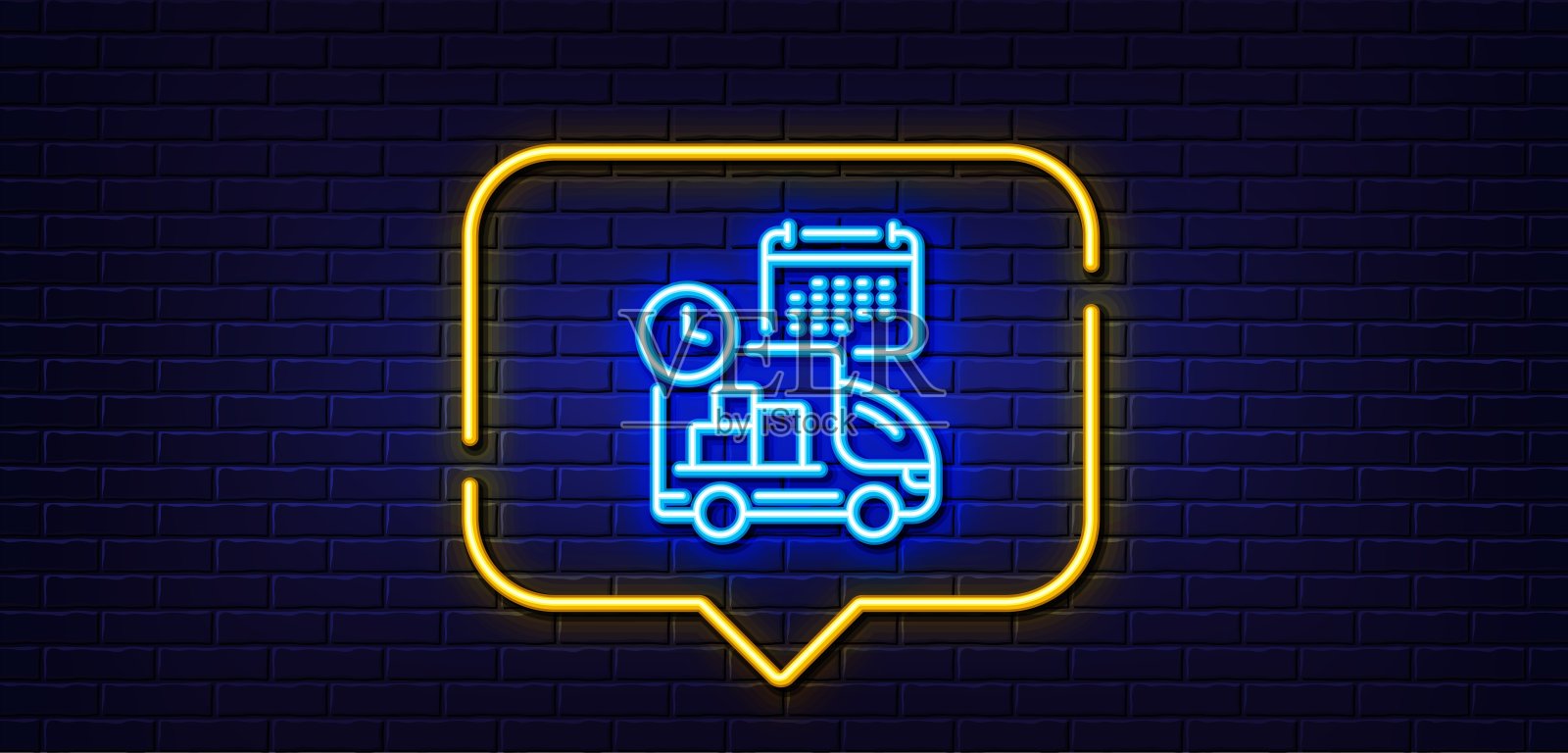 交付时间表线图标。物流日历的迹象。霓虹灯语音泡泡。向量图标素材