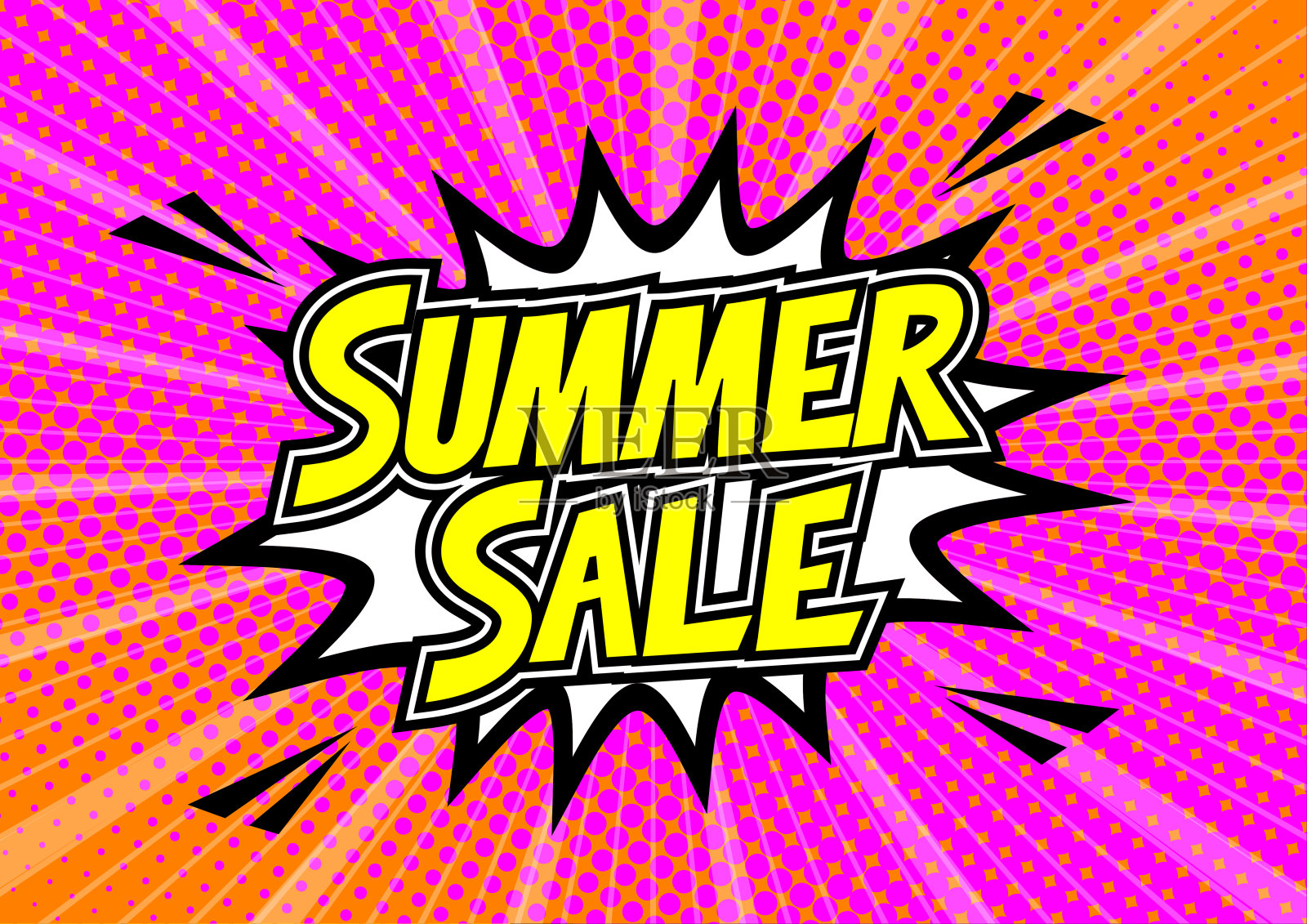 アメコミ素材SUMMER SALE illustration halftone dot versus comic. Comics book template background. Pop art colorful backdrop.设计元素图片