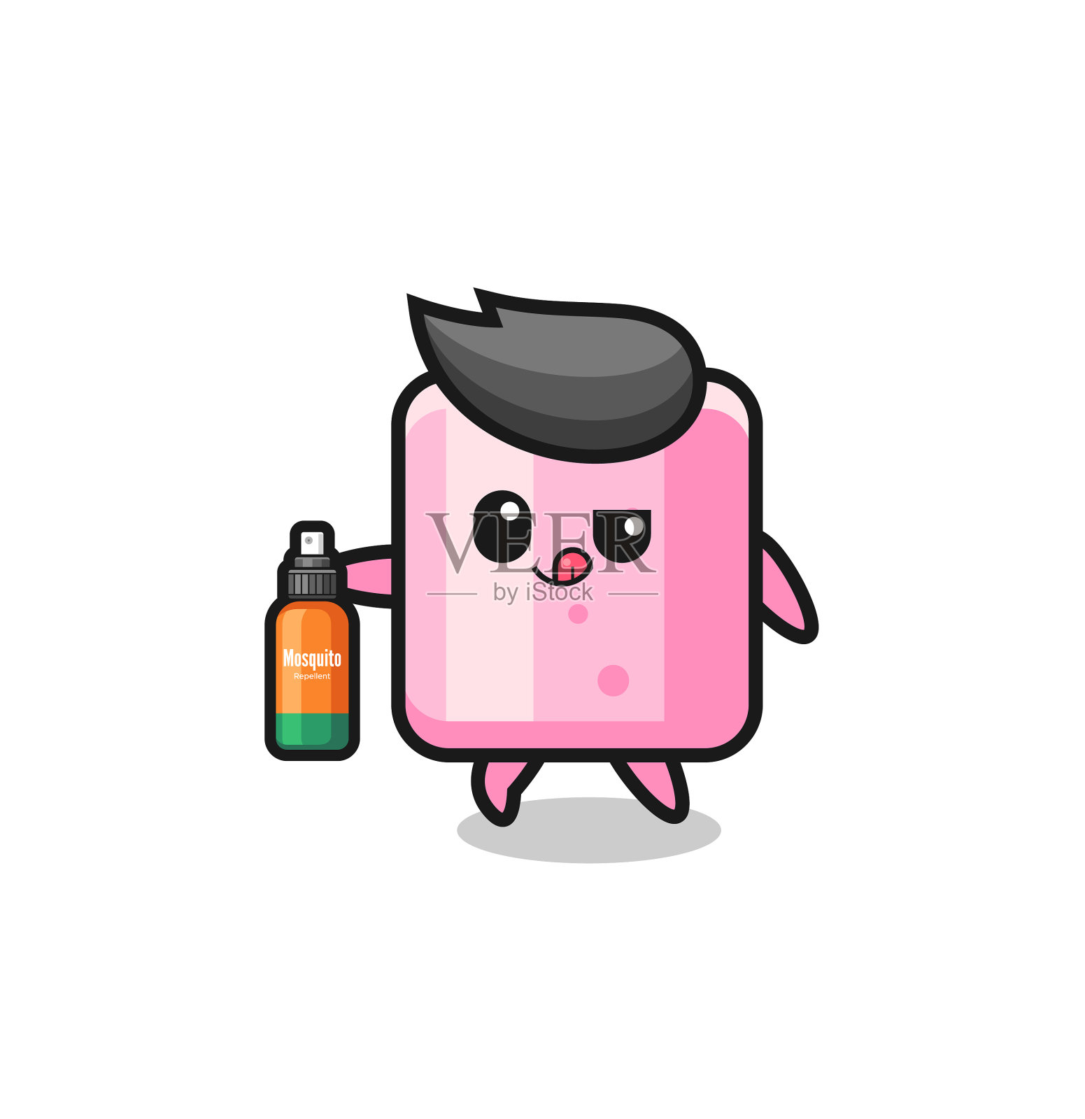 可爱的棉花糖抱着驱蚊剂插画图片素材