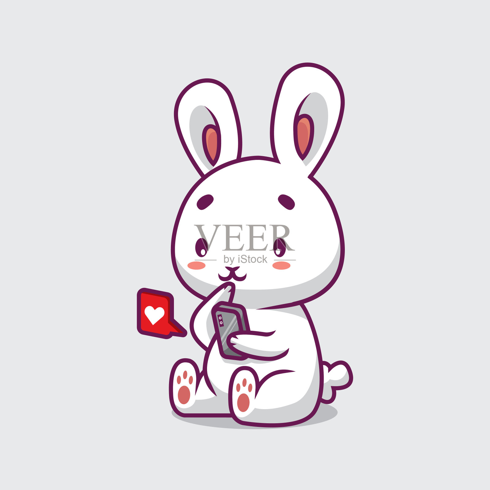 可爱的兔子玩手机卡通插图设计元素图片