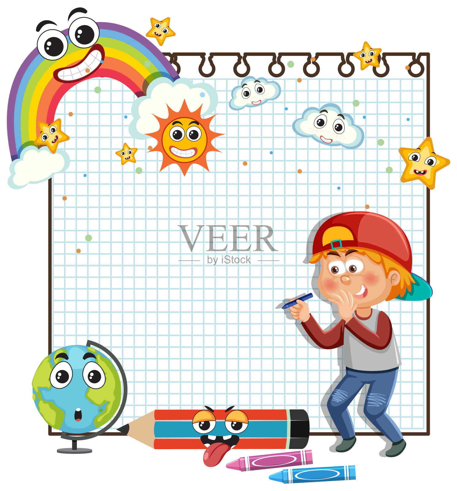 少年纸上笔记框模板插画图片素材