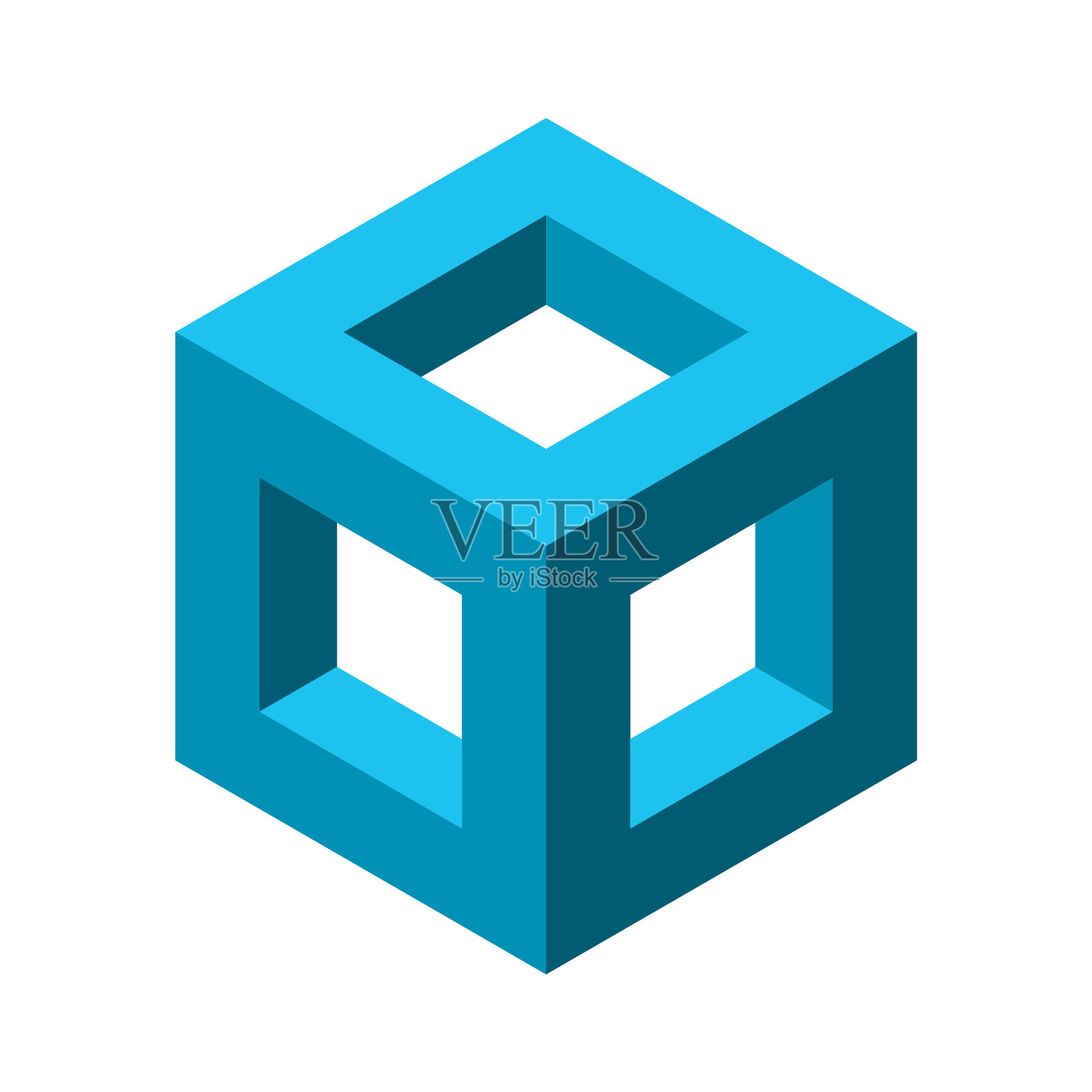 蓝色的三维立方体框架。广场的几何形状。建筑及建筑行业概念。插画图片素材