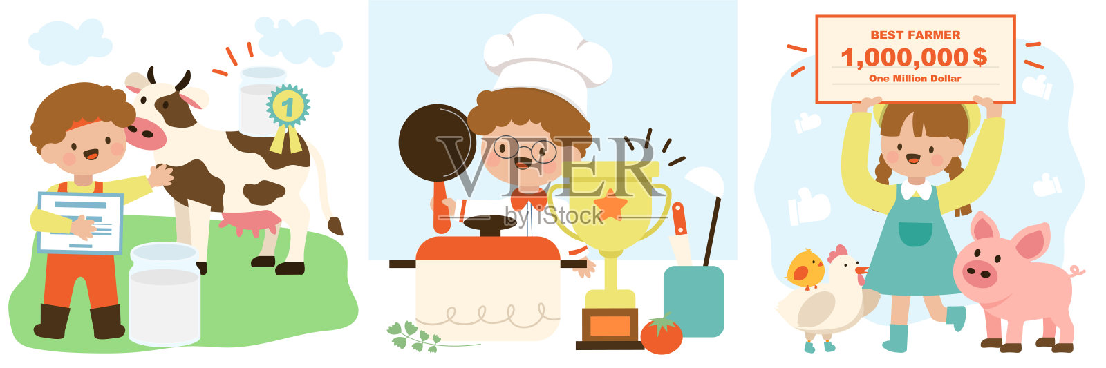 在各种竞赛活动中获胜的孩子插画图片素材