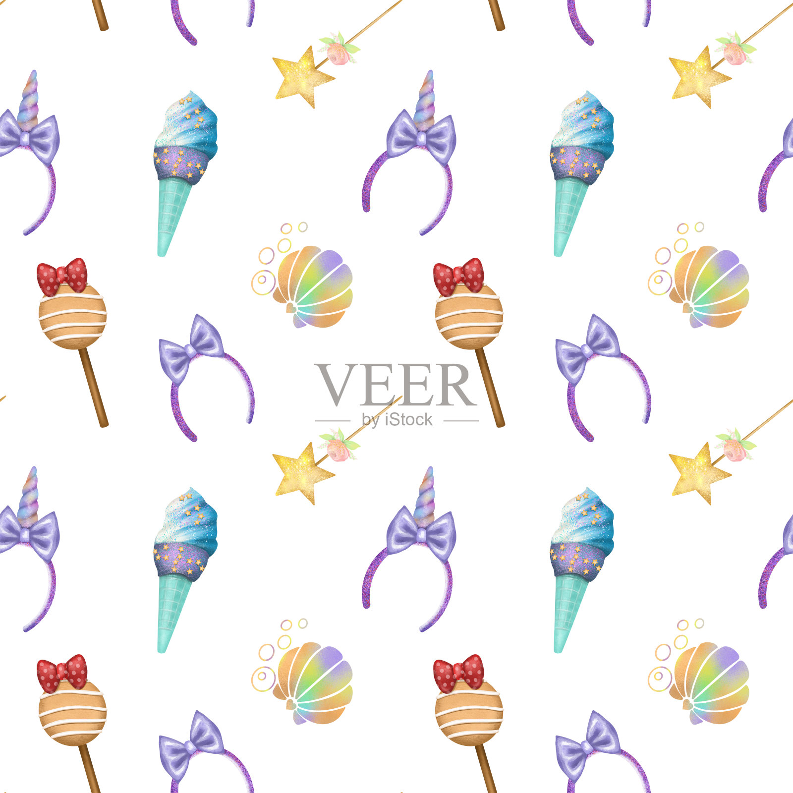 无缝图案的童话和游乐园元素，插图在一个白色的背景插画图片素材