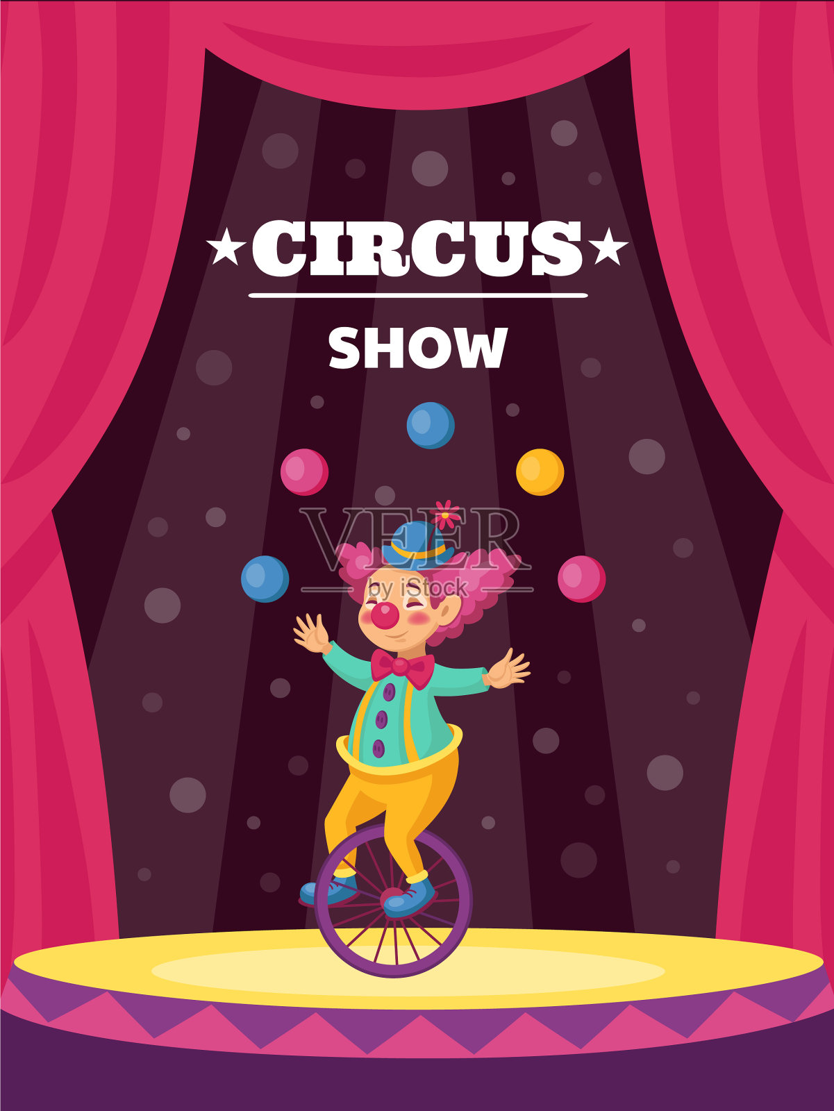 小丑海报狂欢表演与魔术师快乐插画图片素材