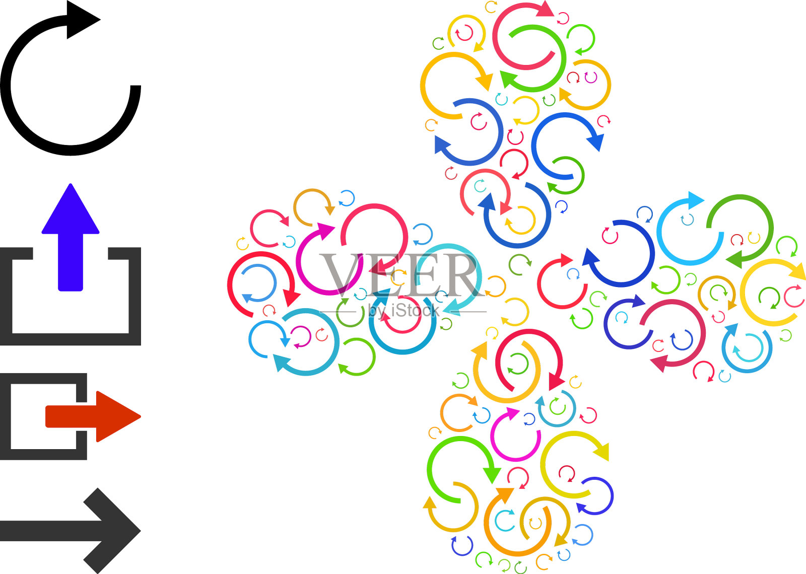 旋转右箭头图标彩色卷曲爆发图标素材