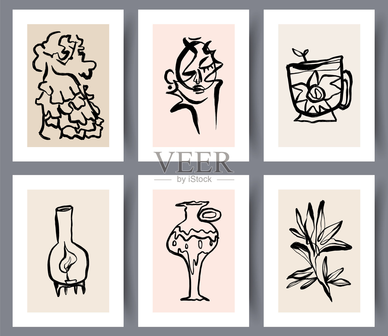 墙体艺术的抽象极简绘画插画图片素材