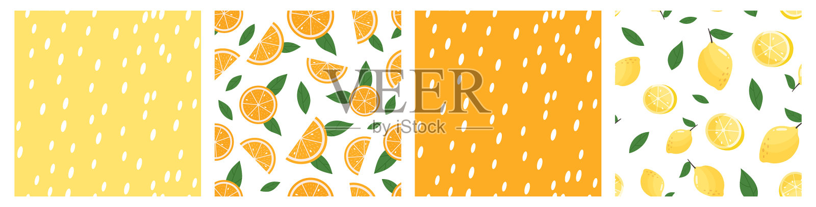一套无缝图案的橙子柠檬插画图片素材
