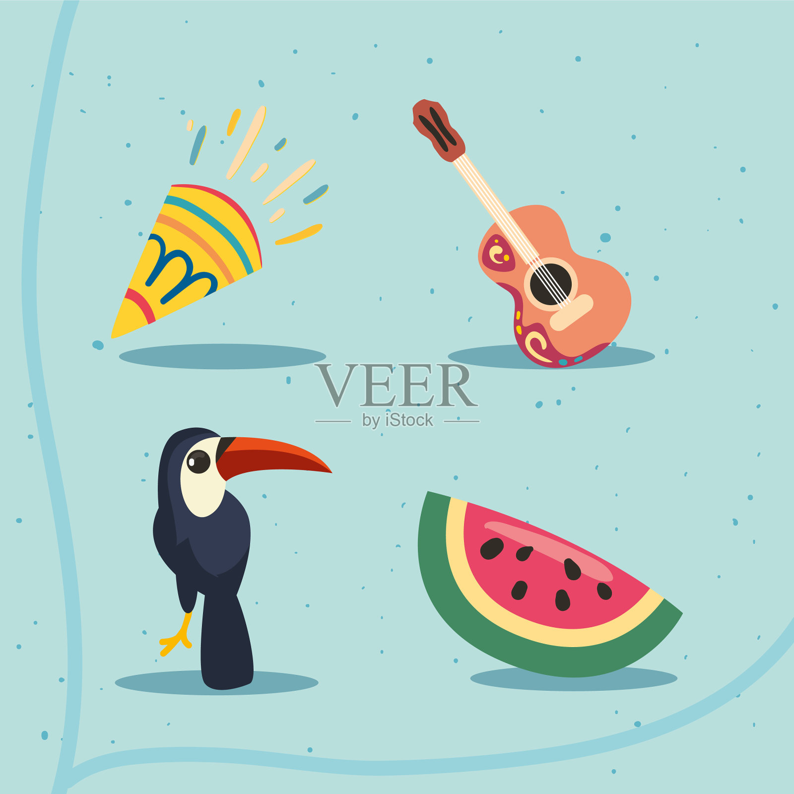 四件扁平的巴西物品插画图片素材