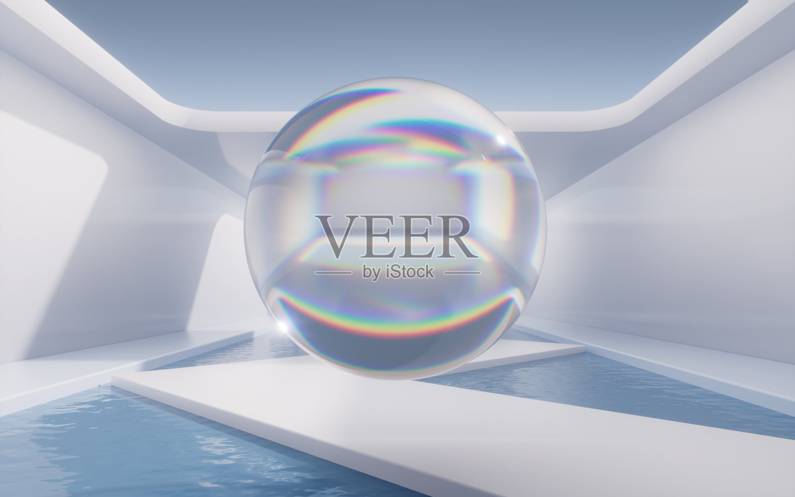 空房间里有水，3d渲染。照片摄影图片