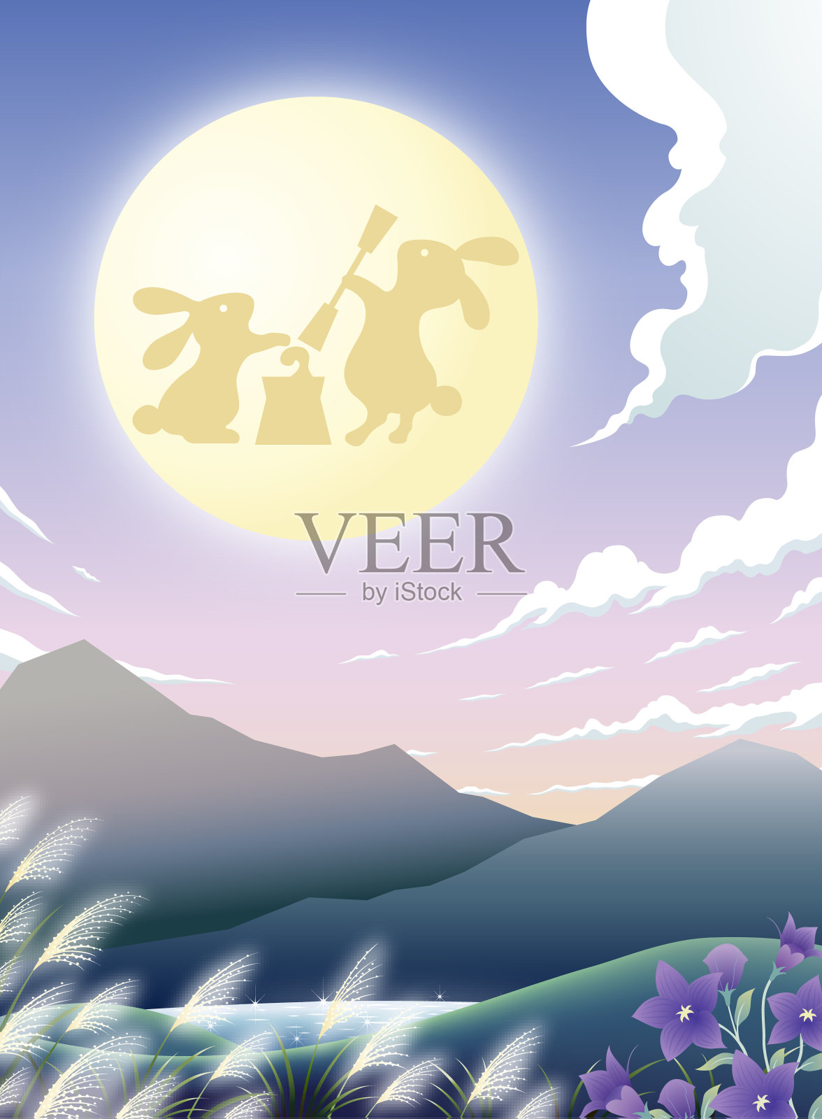 日本传统的秋季月光晚会插画图片素材