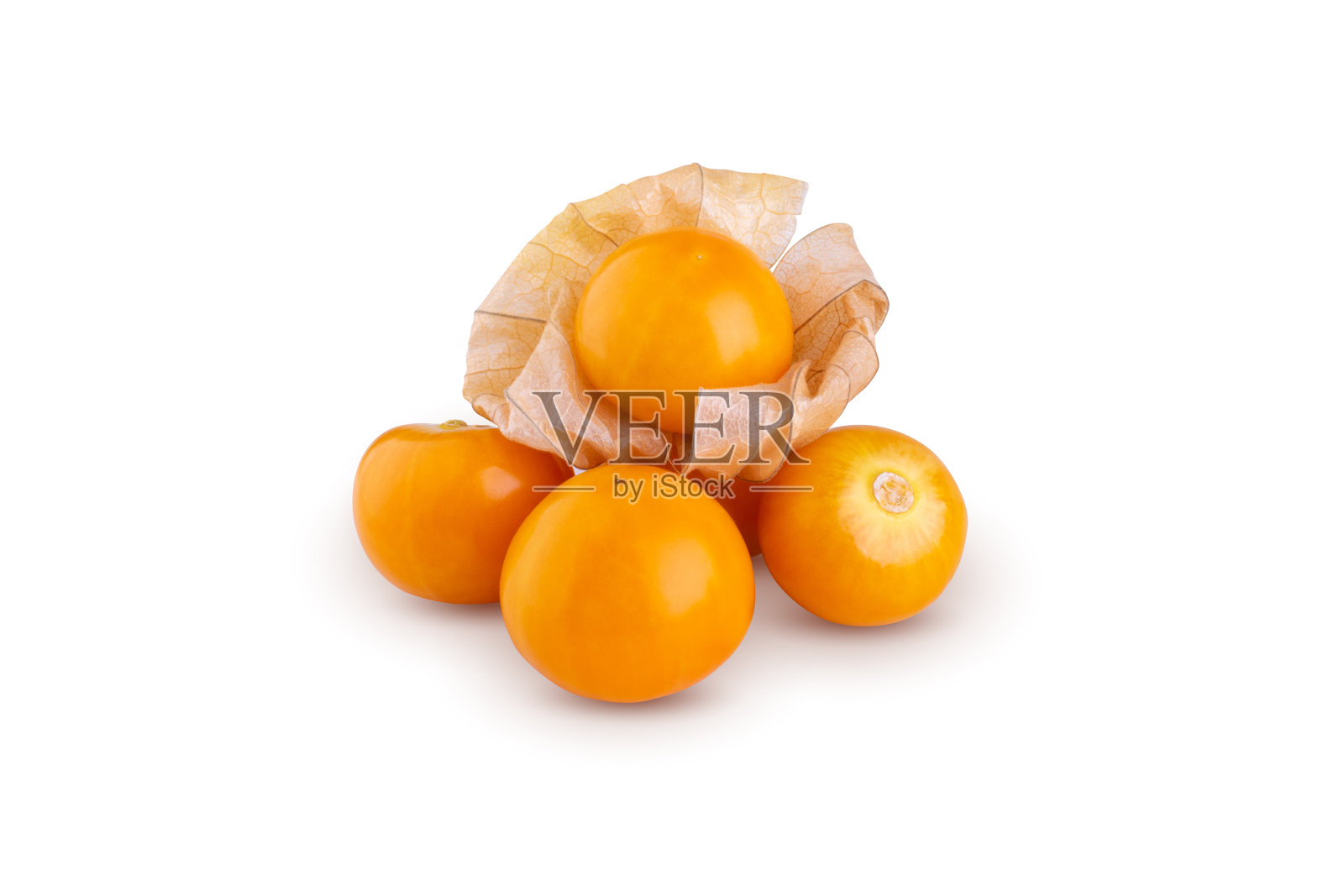 角醋栗，酸浆在白色背景上分离。照片摄影图片