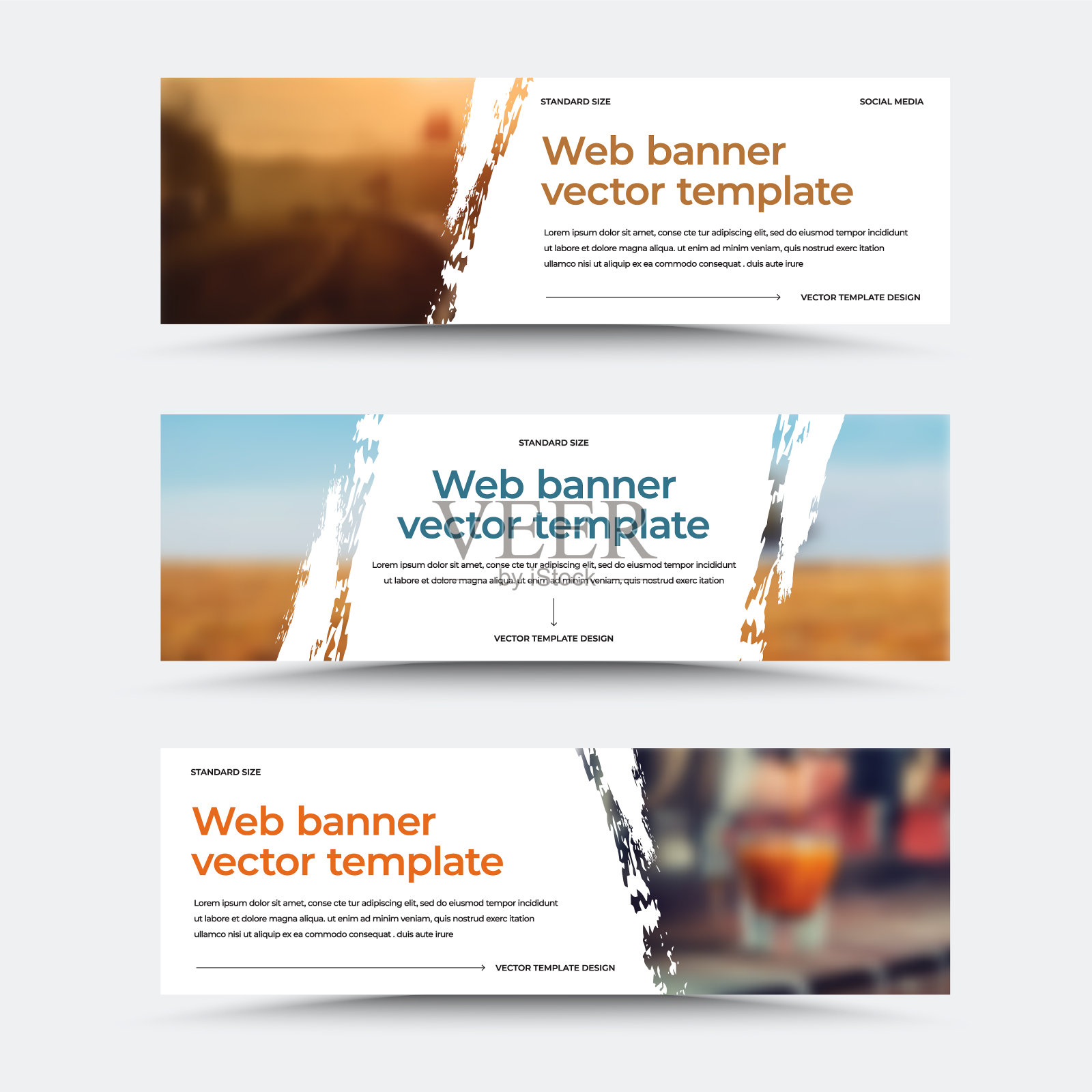 EPS矢量横幅模板，笔触设计，与照片在白色背景，为社交媒体，演示，邮寄。设计模板素材