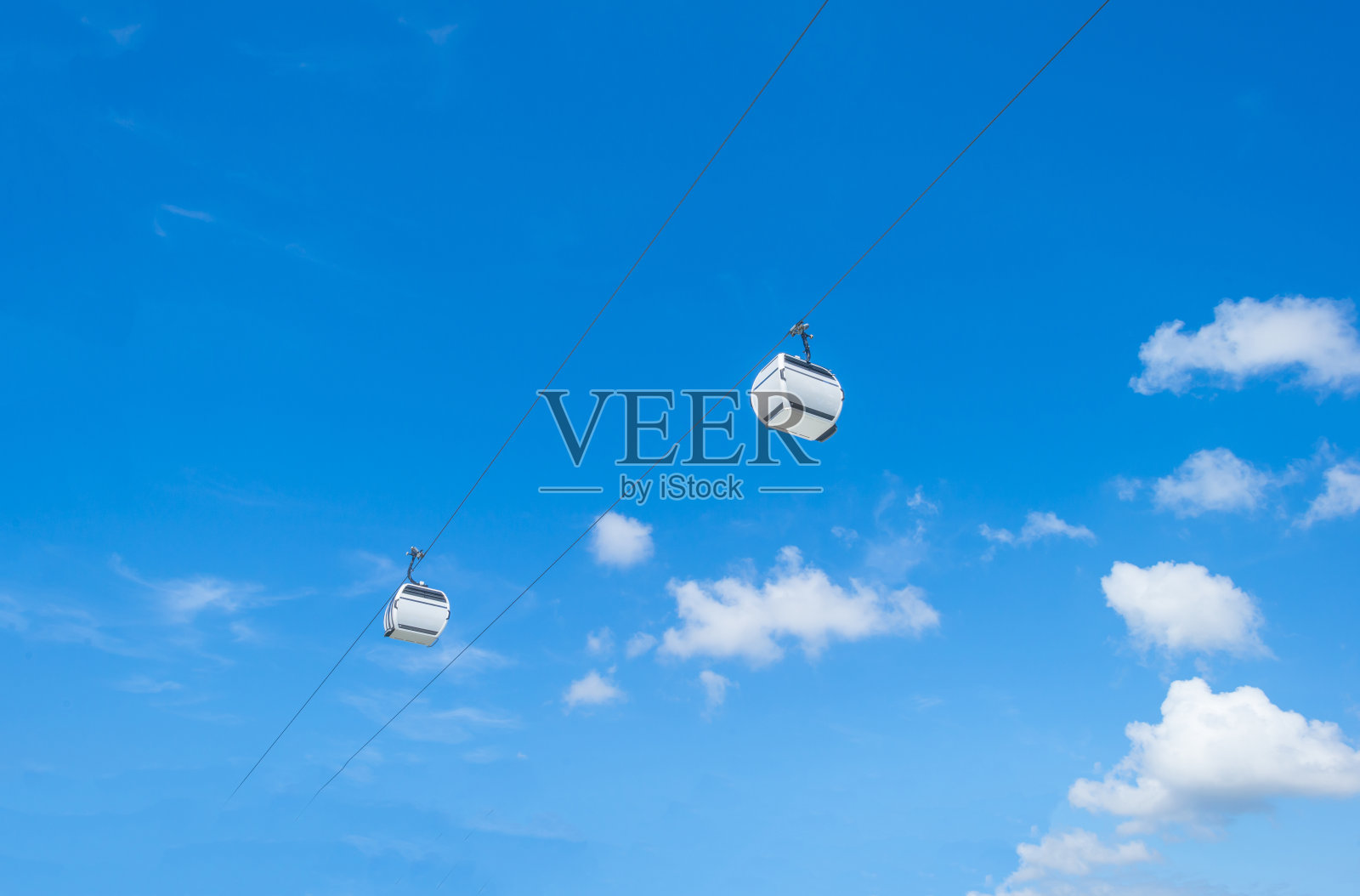 夏日蔚蓝明亮的天空中的缆车照片摄影图片