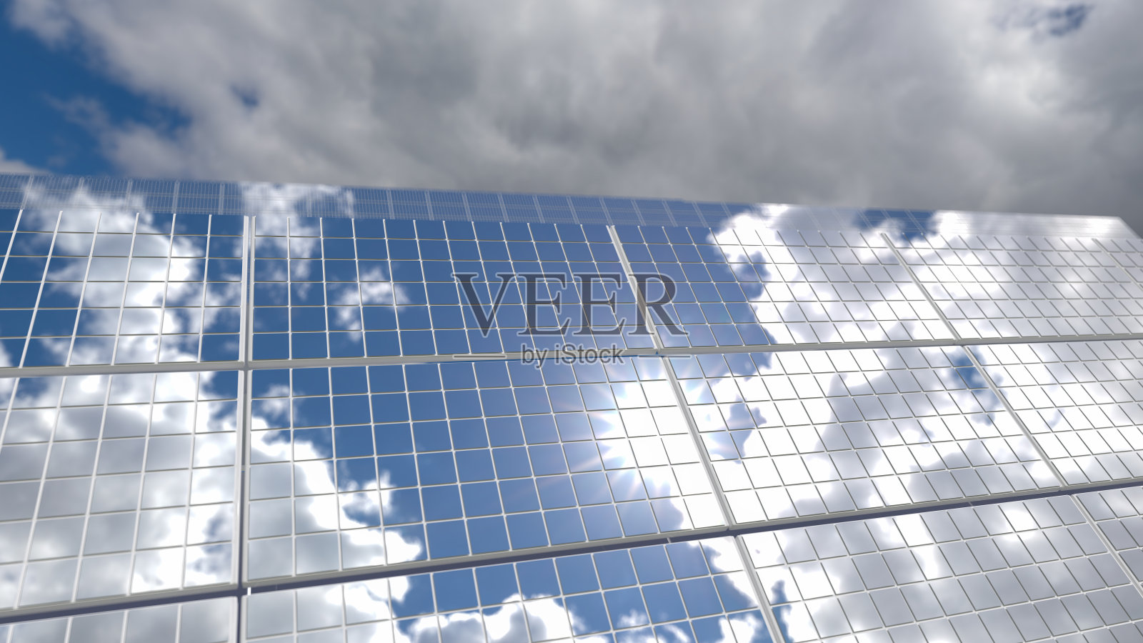 太阳能电池板的背景。《太阳在太阳农场之上》3d渲染照片摄影图片