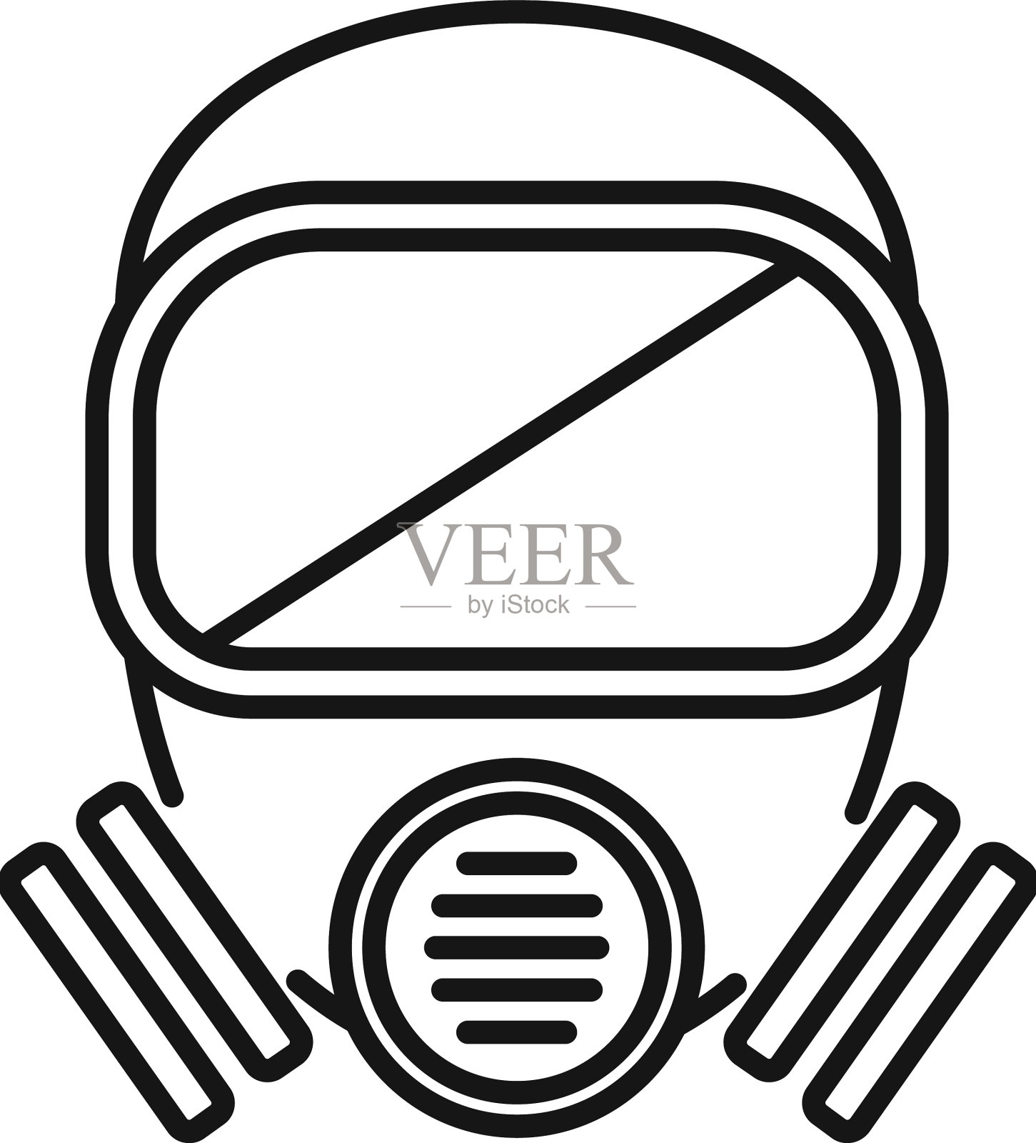 危险防毒面具图标勾勒出有毒空气设计元素图片