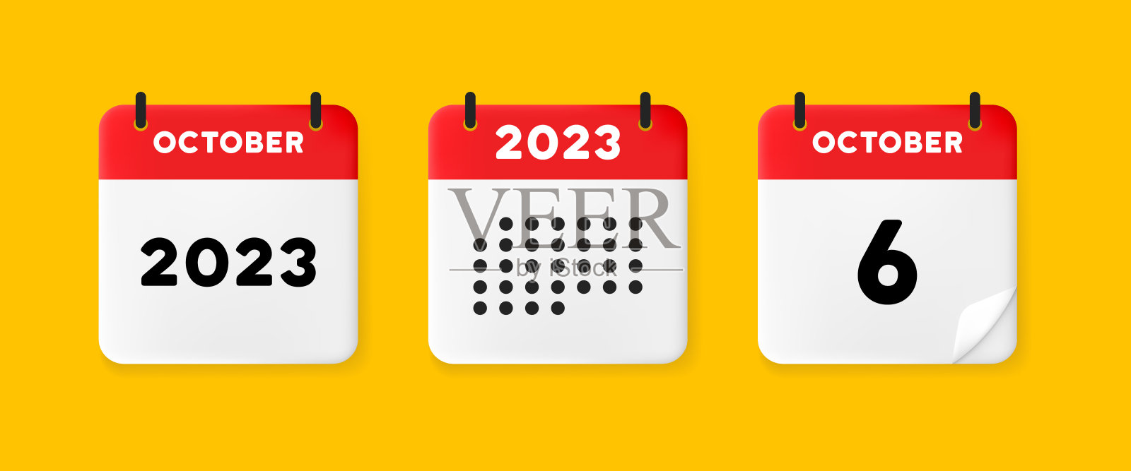 日历设置图标。日历上黄色背景2023年10月6日，6号文字。提醒。数据管理的概念。矢量线图标的业务和广告插画图片素材