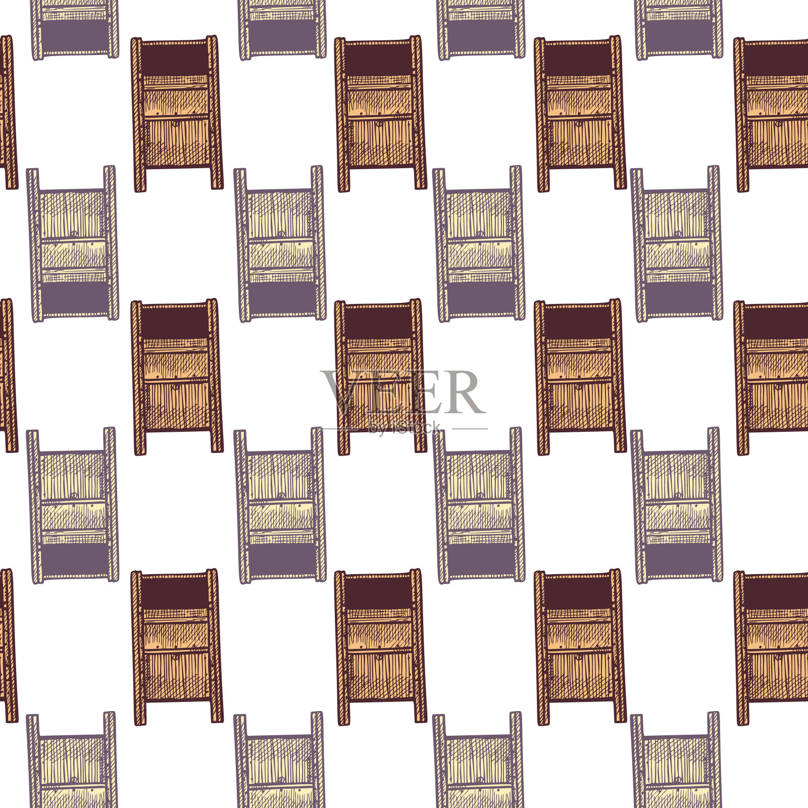 邮箱镌刻无缝图案。复古信箱在手绘制风格。插画图片素材