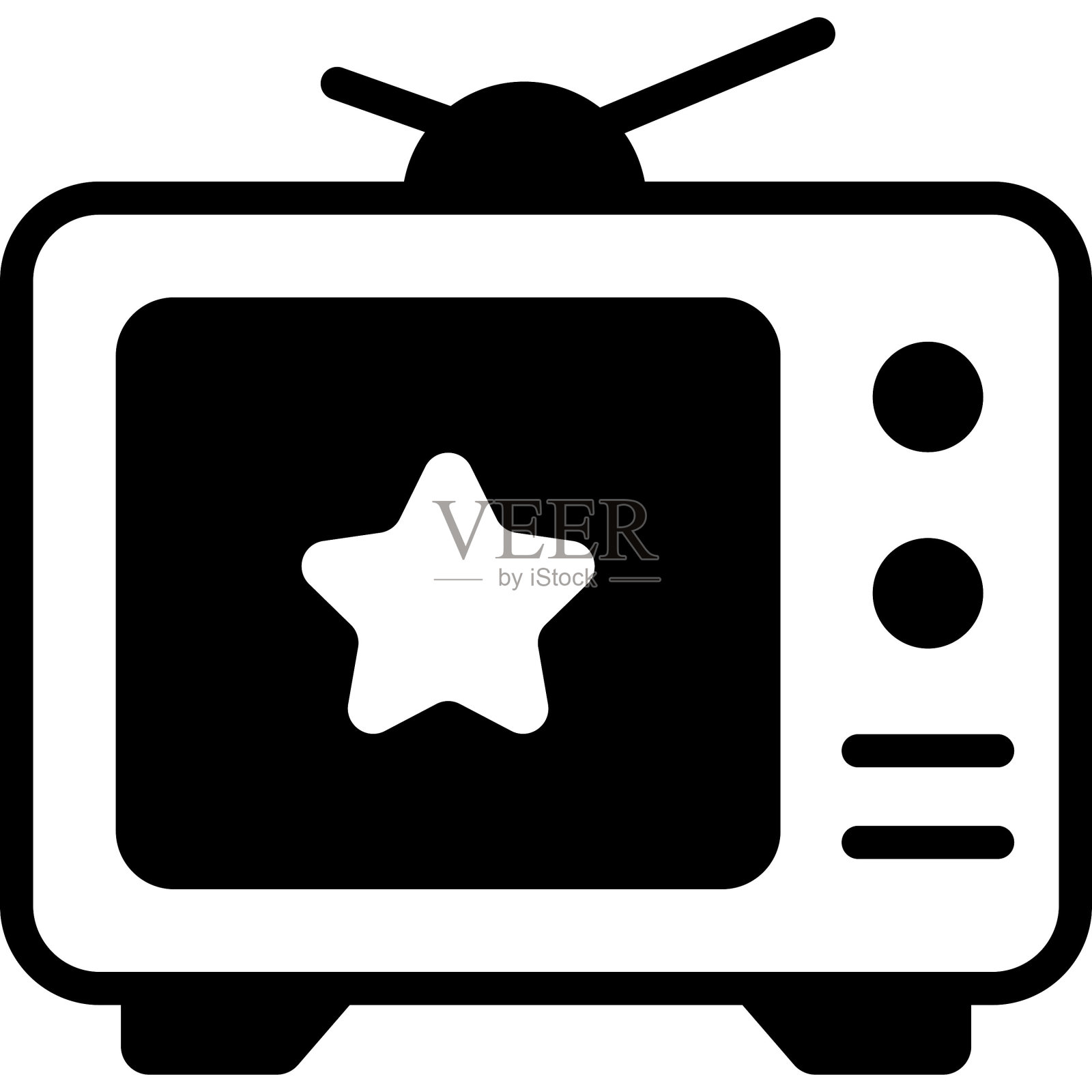 电视黑色填充线图标，矢量设计美国独立日图标。插画图片素材