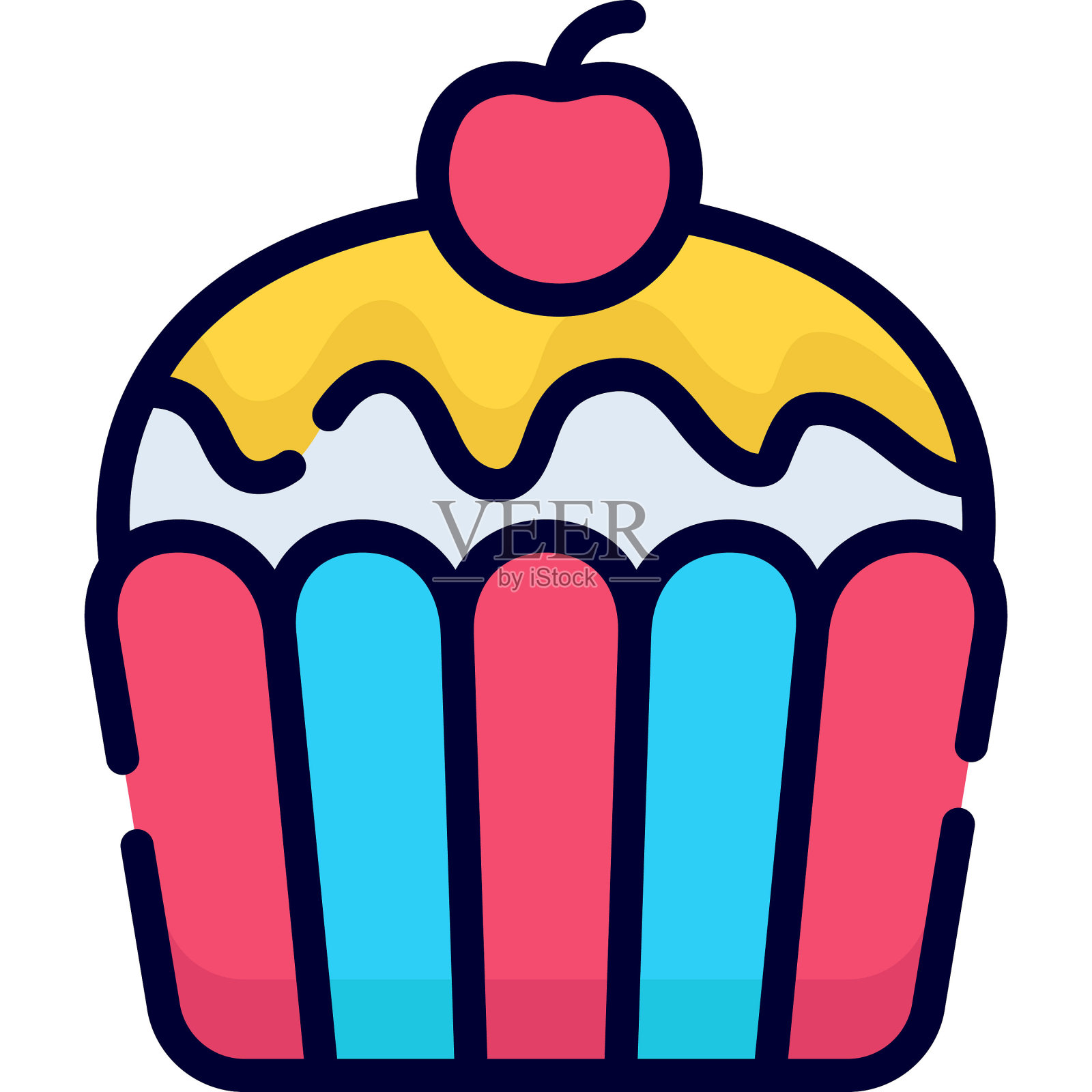 纸杯蛋糕，甜点颜色线图标，矢量设计美国独立日图标。设计元素图片