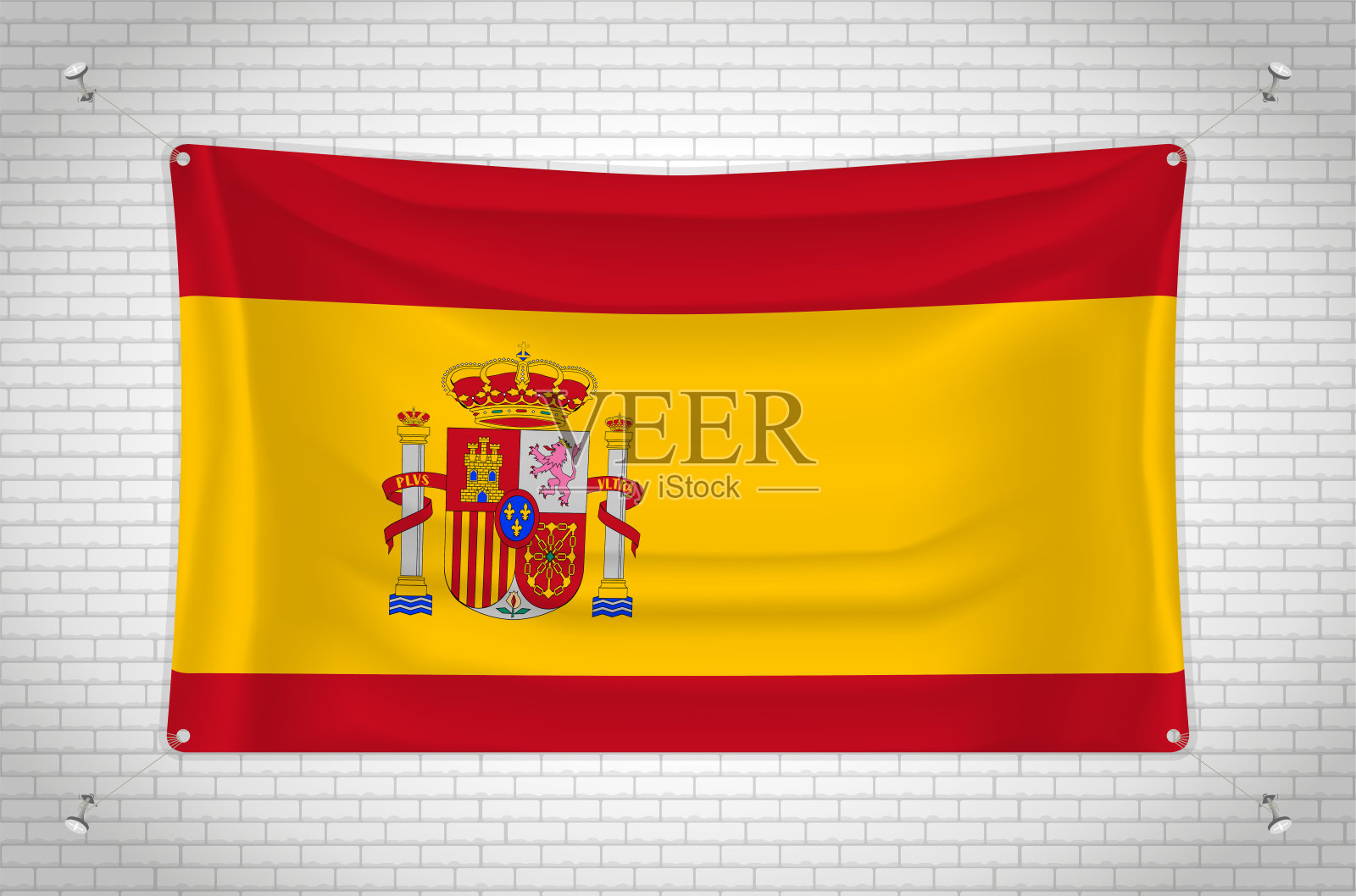 西班牙国旗挂在砖墙上。插画图片素材