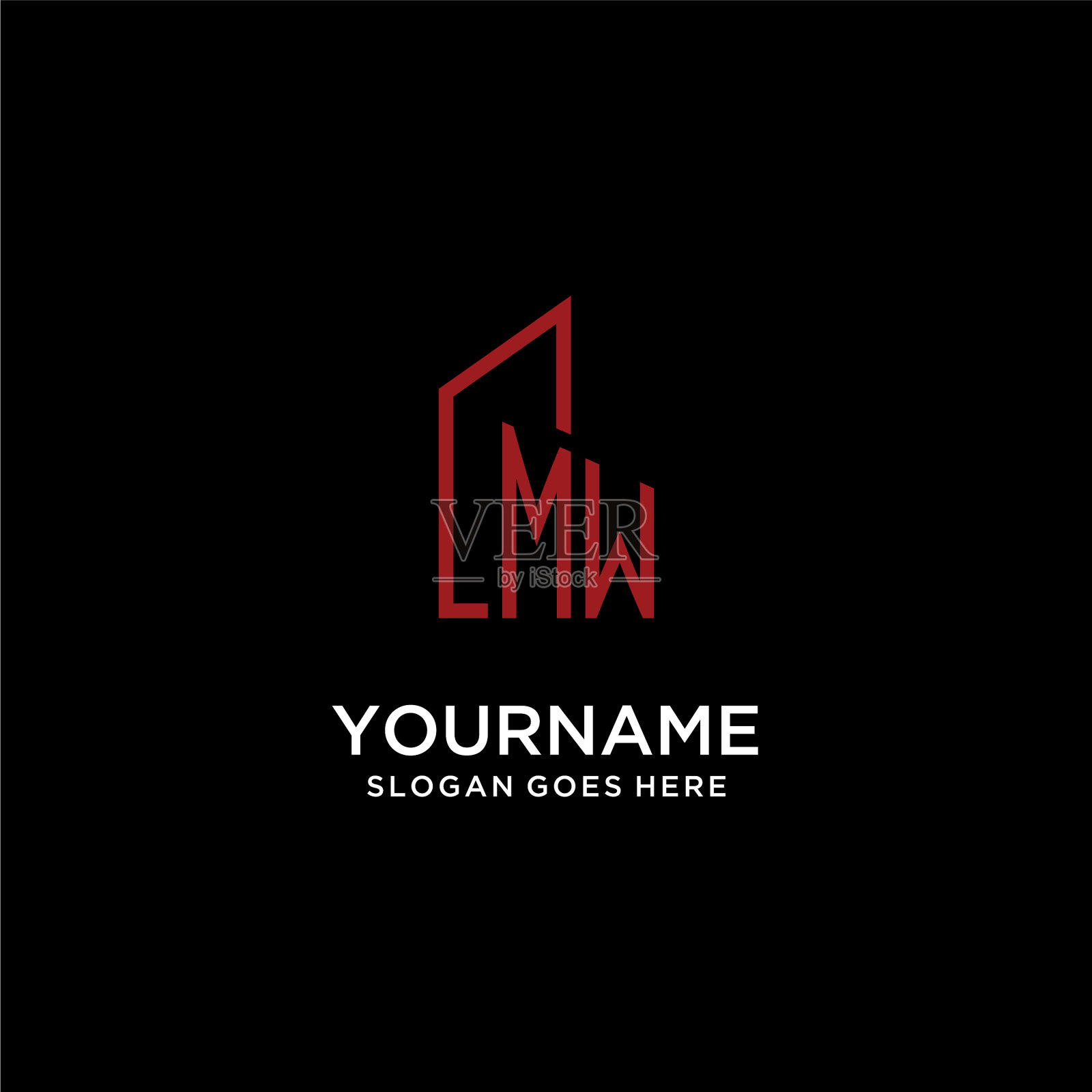 Mw初始字母与建筑标志设计插画图片素材