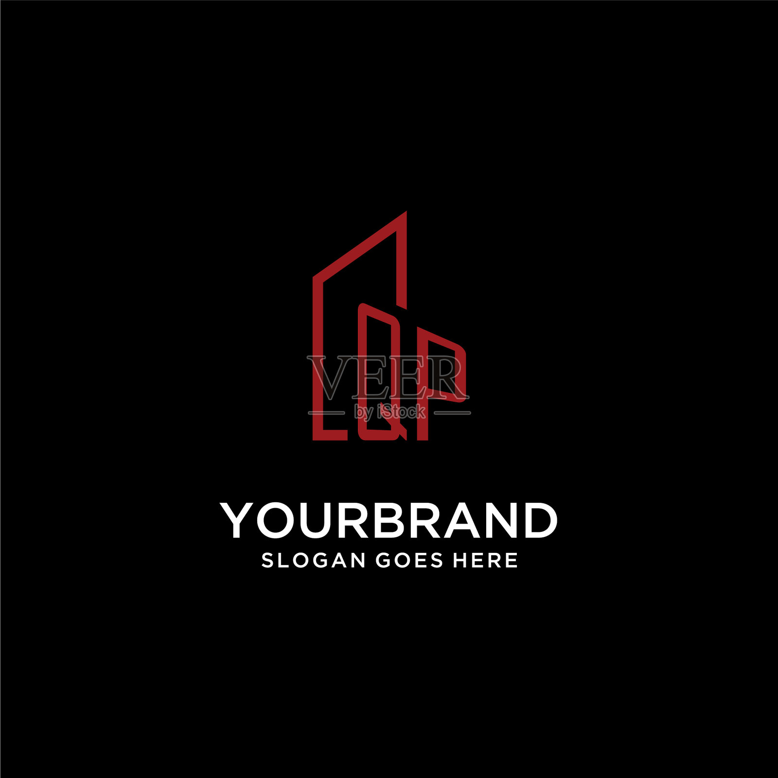 Qp初始字母与建筑标志设计插画图片素材