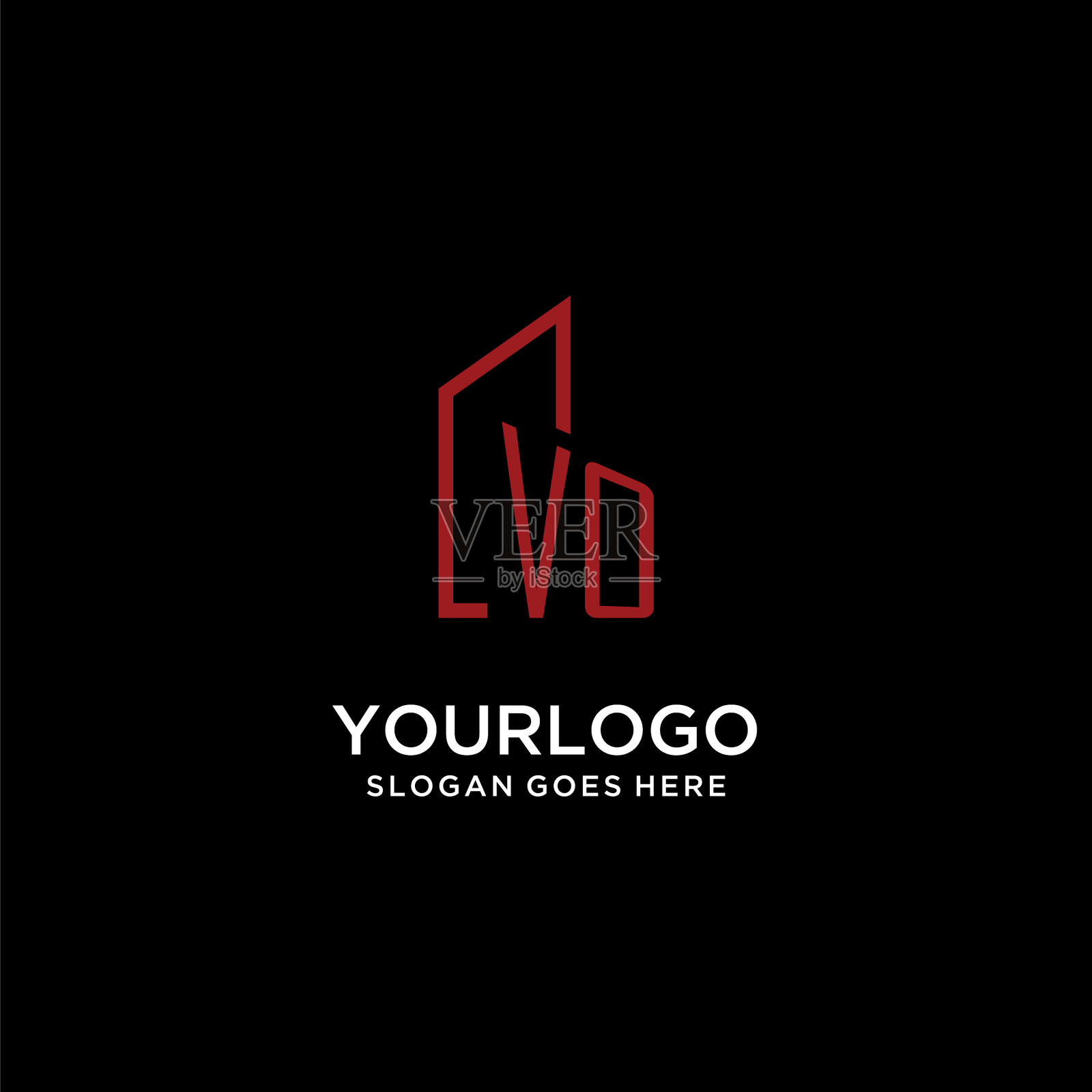 Vo初始字母与建筑标志设计插画图片素材