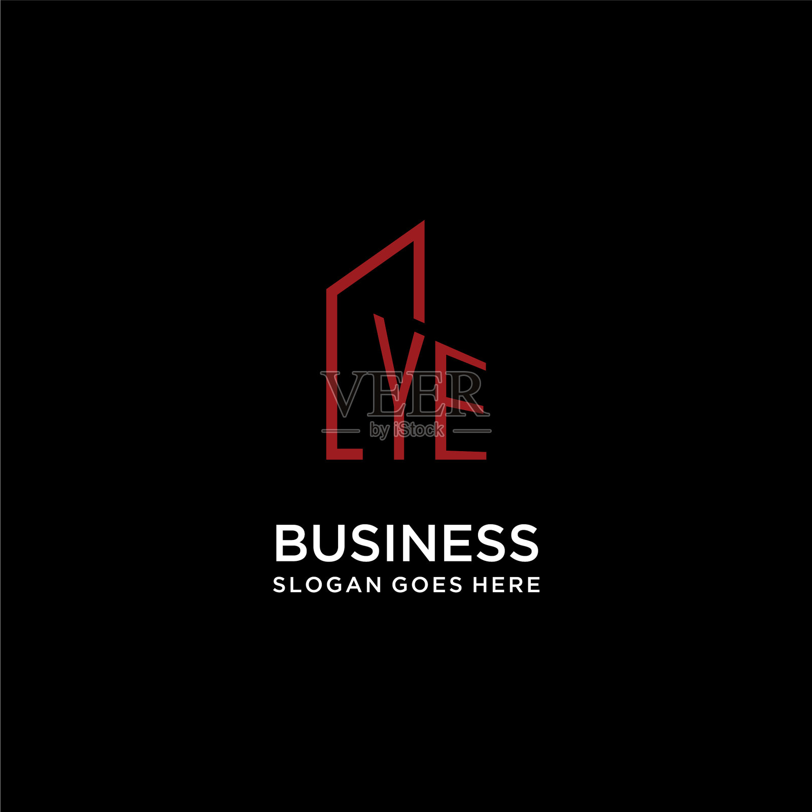 叶首字母与建筑标志设计插画图片素材